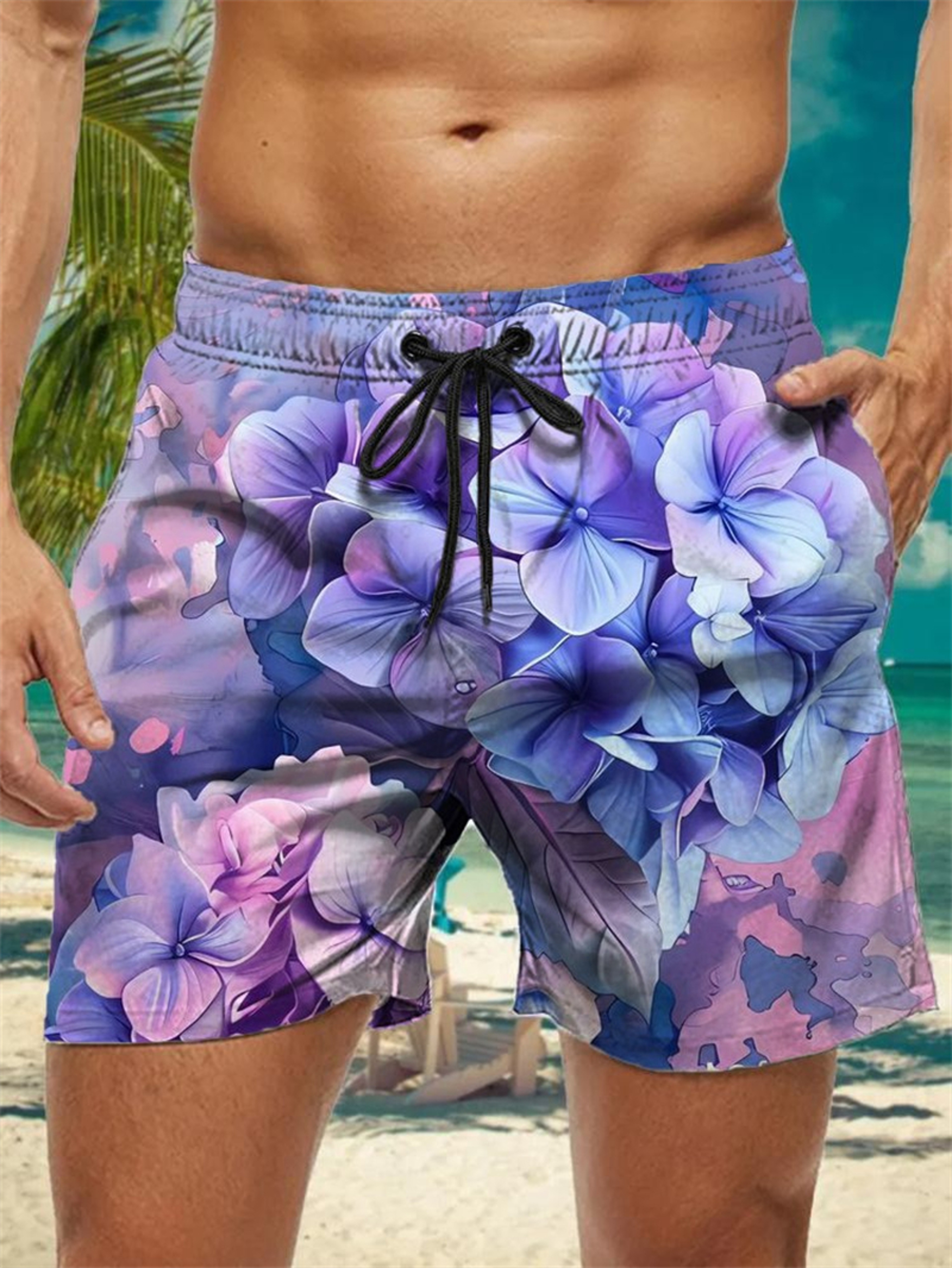 Trendy Floral Graphic Short Pants for Men, 3D Printed Hawaiian Beach Shorts Summer Fashion Vacation Oversized Swim Trunk – view 30