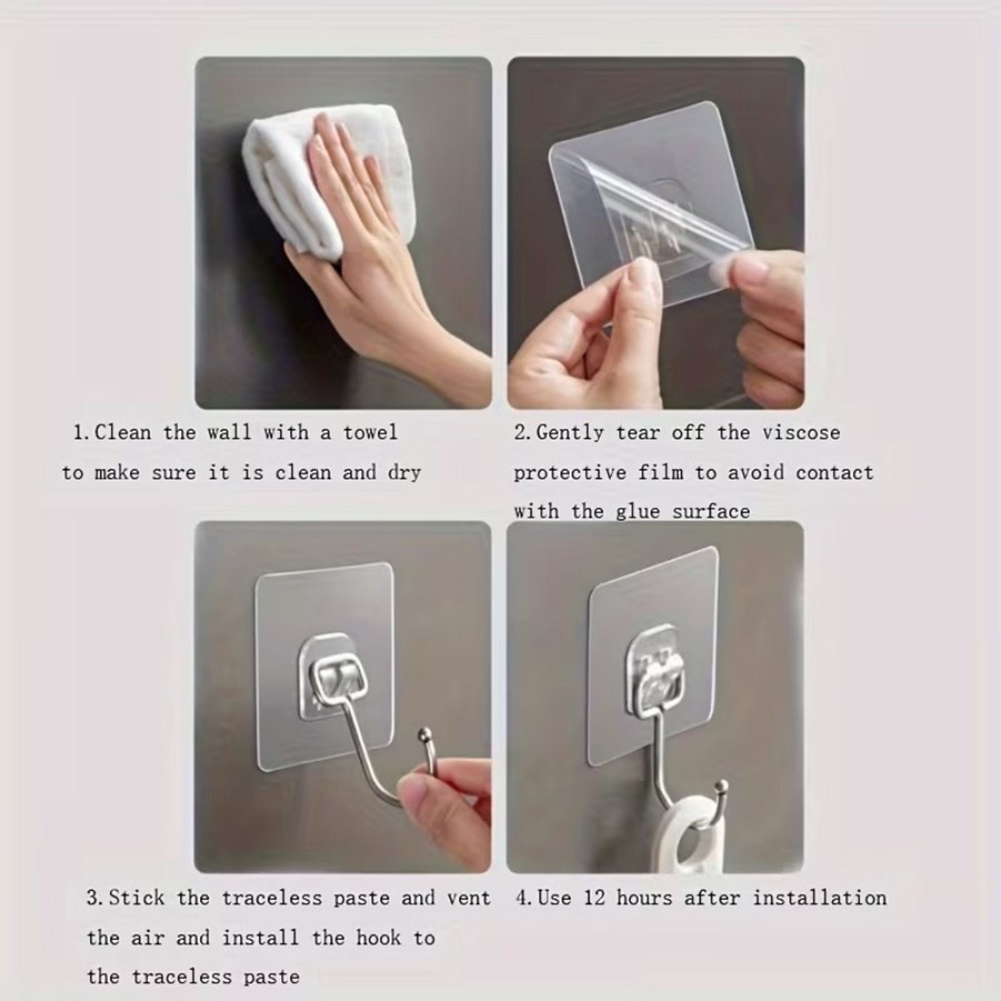 CrystalGrip Waterproof Adhesive Wall Hooks Set Heavy Duty Transparent No Drill Hooks – view 6