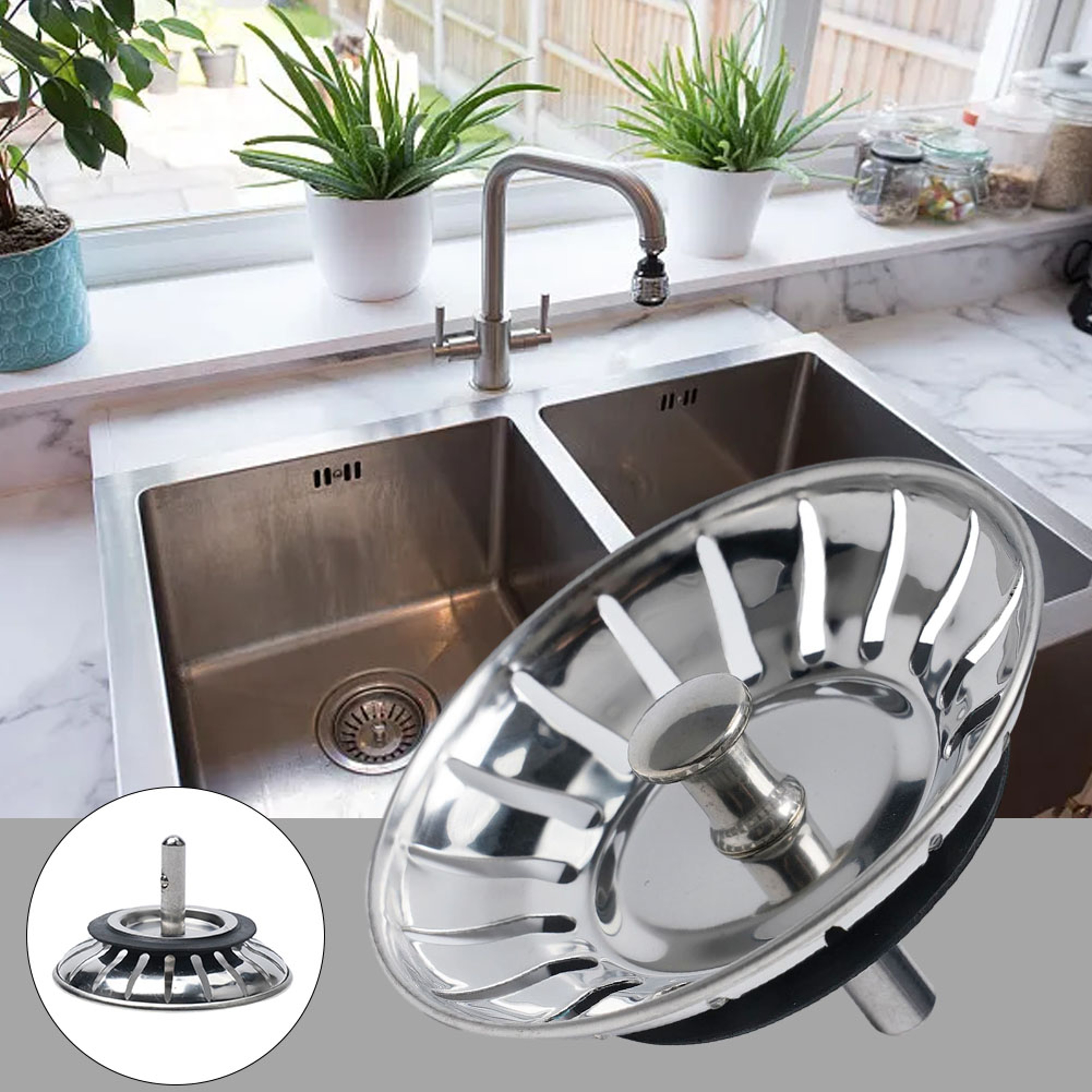 Premium Stainless Steel Kitchen Sink Drain Plug & Sink Strainer Stopper – view 2