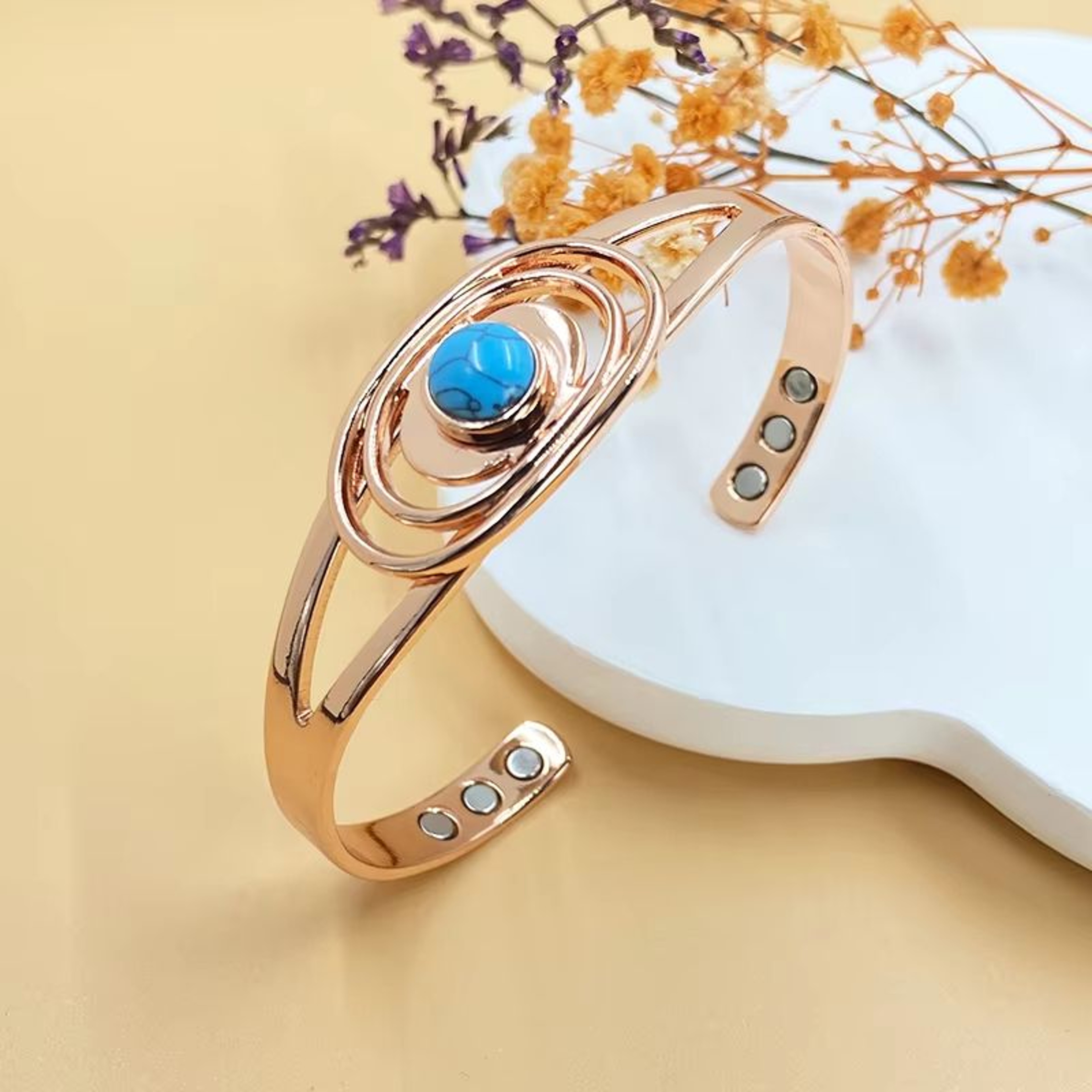 Turquoise Inlay Magnetic Bracelet For Women  Pure Copper Adjustable Healing Jewelry Ideal Mothers D 0