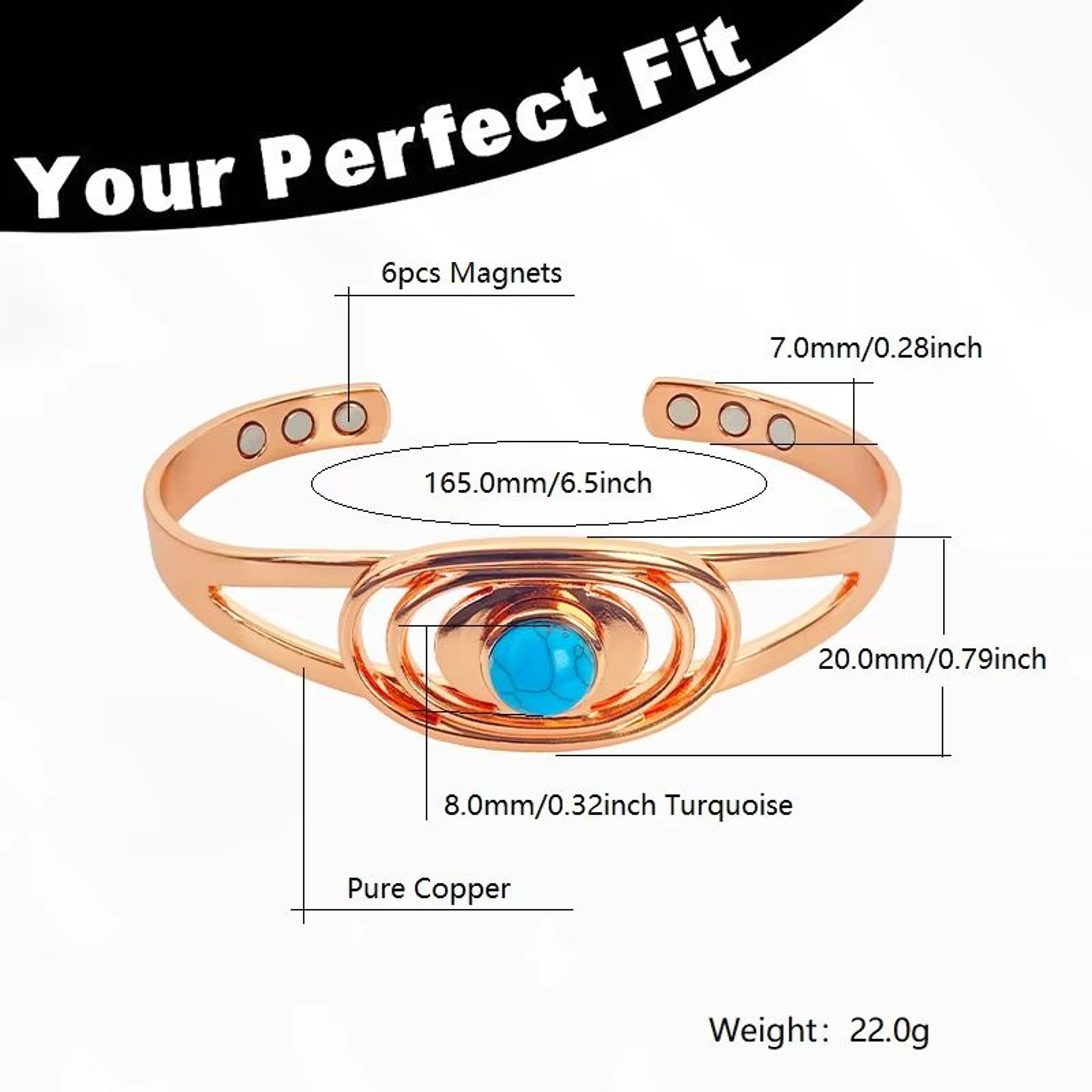 Turquoise Inlay Magnetic Bracelet For Women  Pure Copper Adjustable Healing Jewelry Ideal Mothers D 5