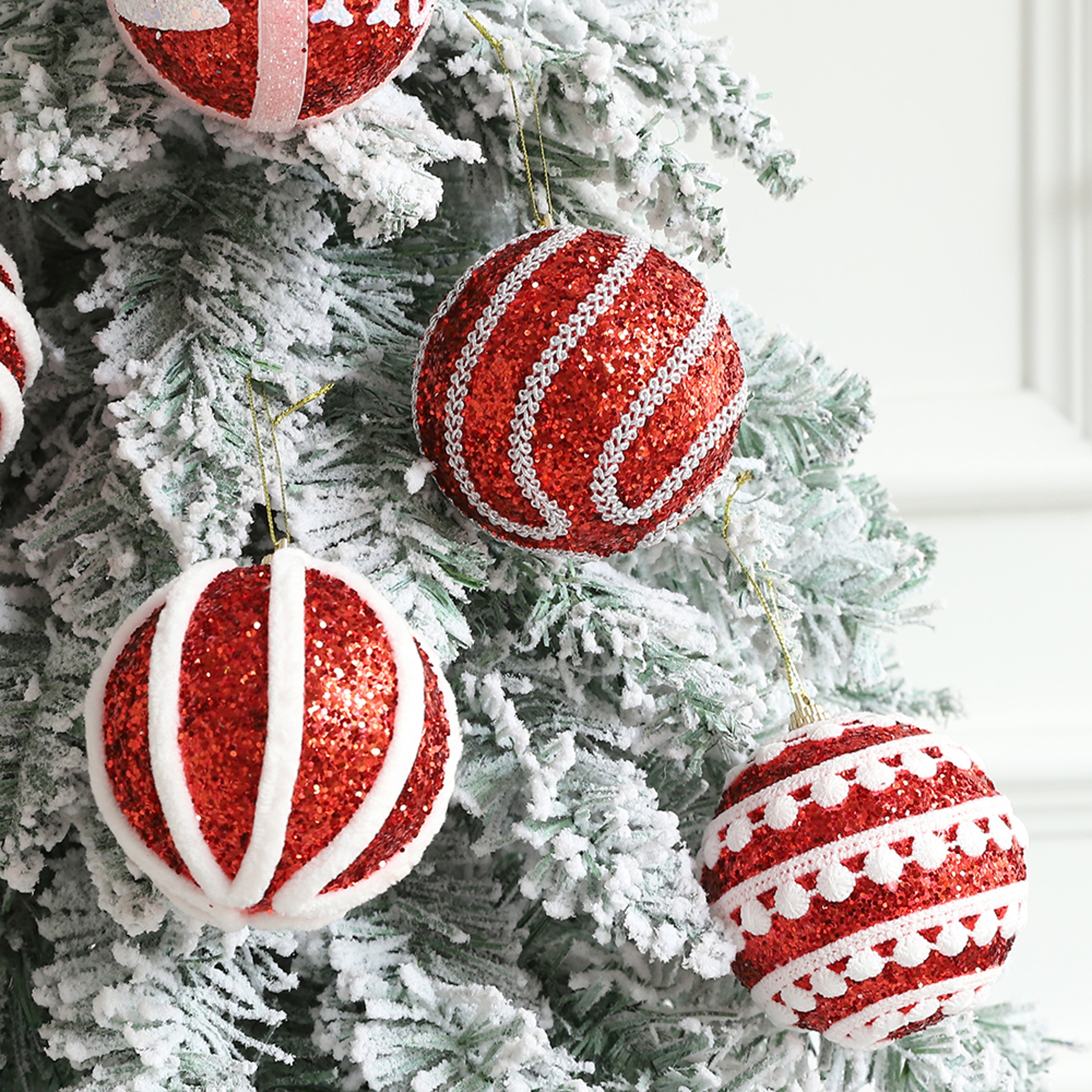 Christmas Ball Ornaments 6pcs 8cm, Red White Hanging Tree Decorations, Holiday New Year Navidad Home Decor – view 3