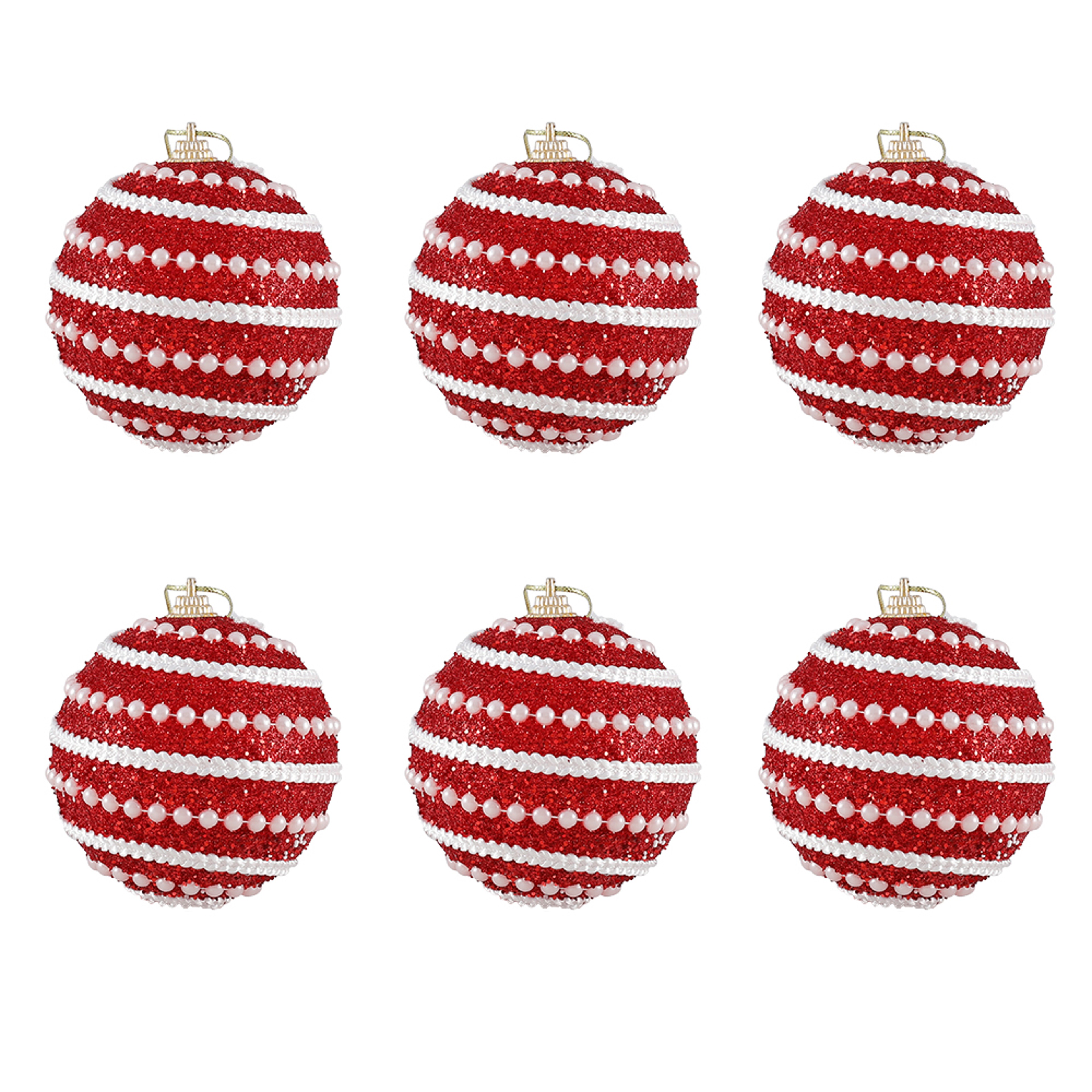 Christmas Ball Ornaments 6pcs 8cm, Red White Hanging Tree Decorations, Holiday New Year Navidad Home Decor – view 7