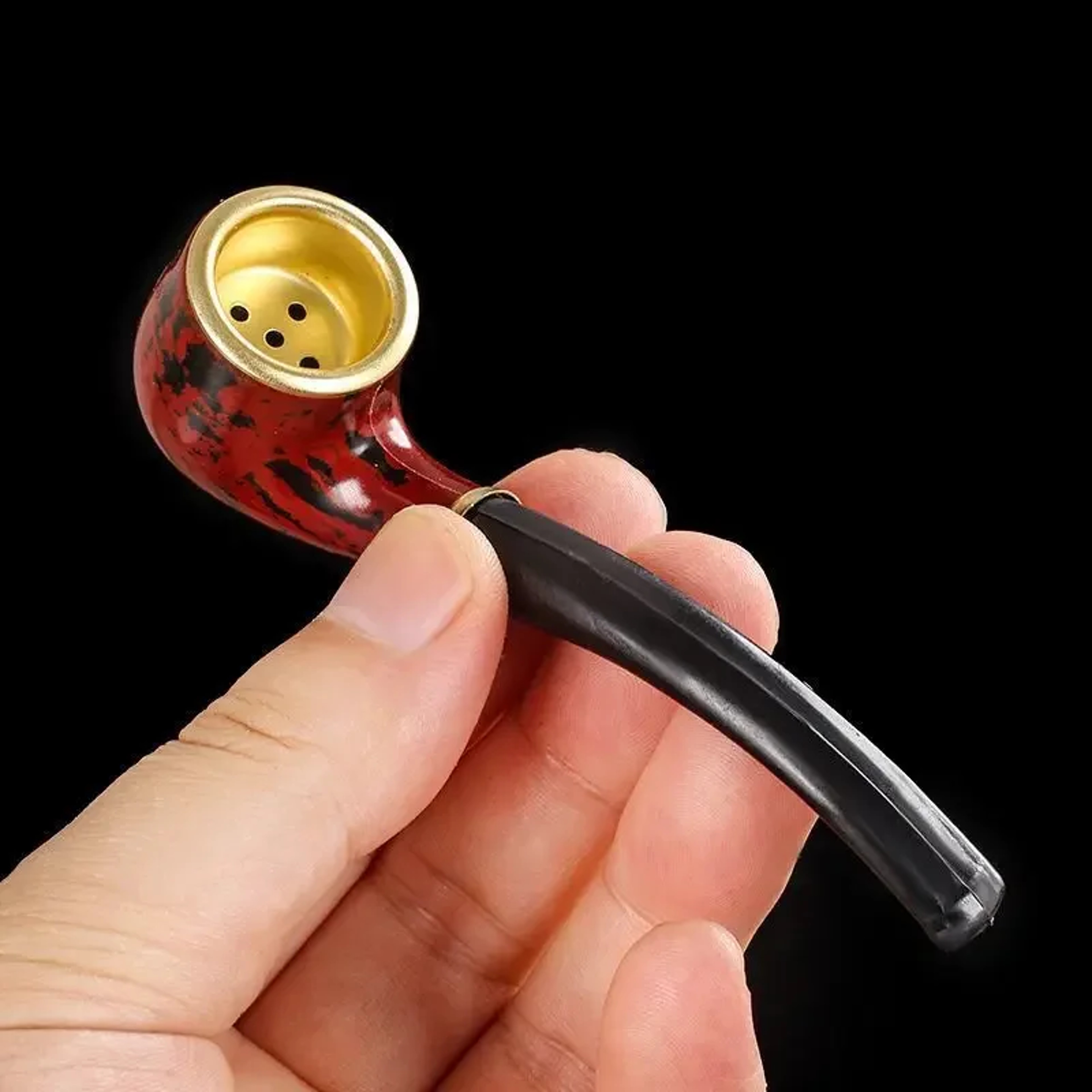 Classic Resin Pipe for Men, New Imitation Wood Pipe, Portable Copper Pot Bent Design, Durable Mini Cigarette Pipe – view 2