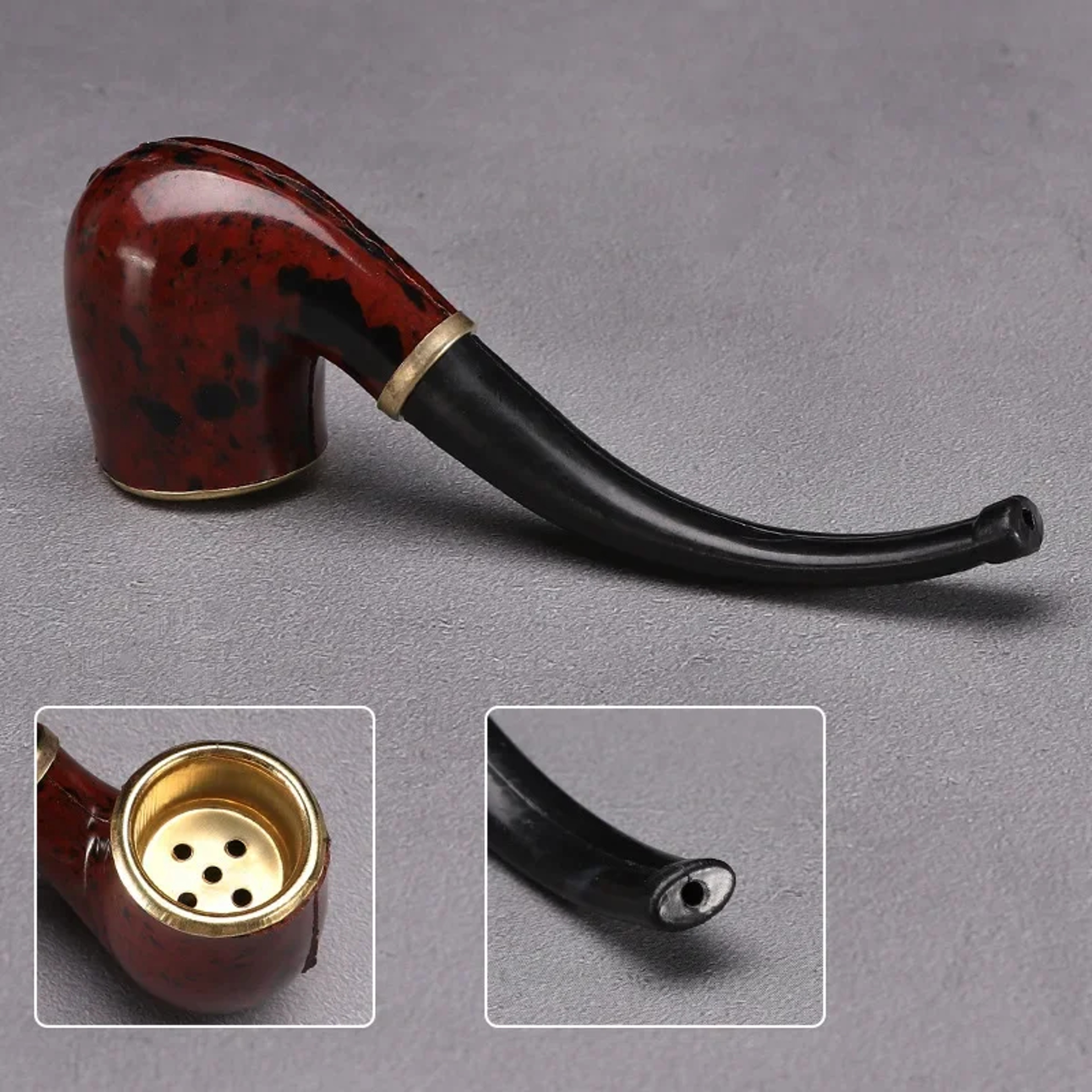 Classic Resin Pipe for Men, New Imitation Wood Pipe, Portable Copper Pot Bent Design, Durable Mini Cigarette Pipe – view 4