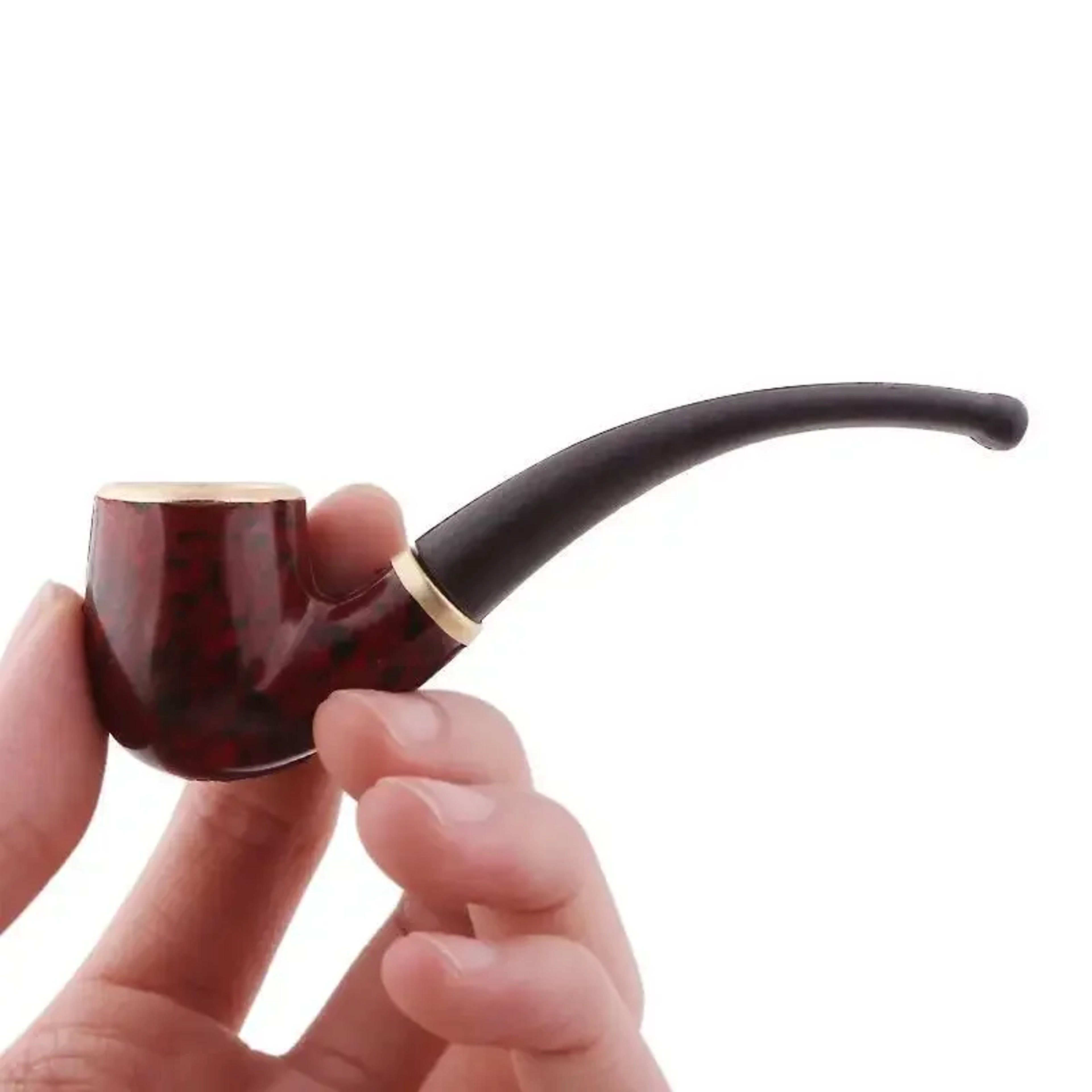 Classic Resin Pipe for Men, New Imitation Wood Pipe, Portable Copper Pot Bent Design, Durable Mini Cigarette Pipe – view 7