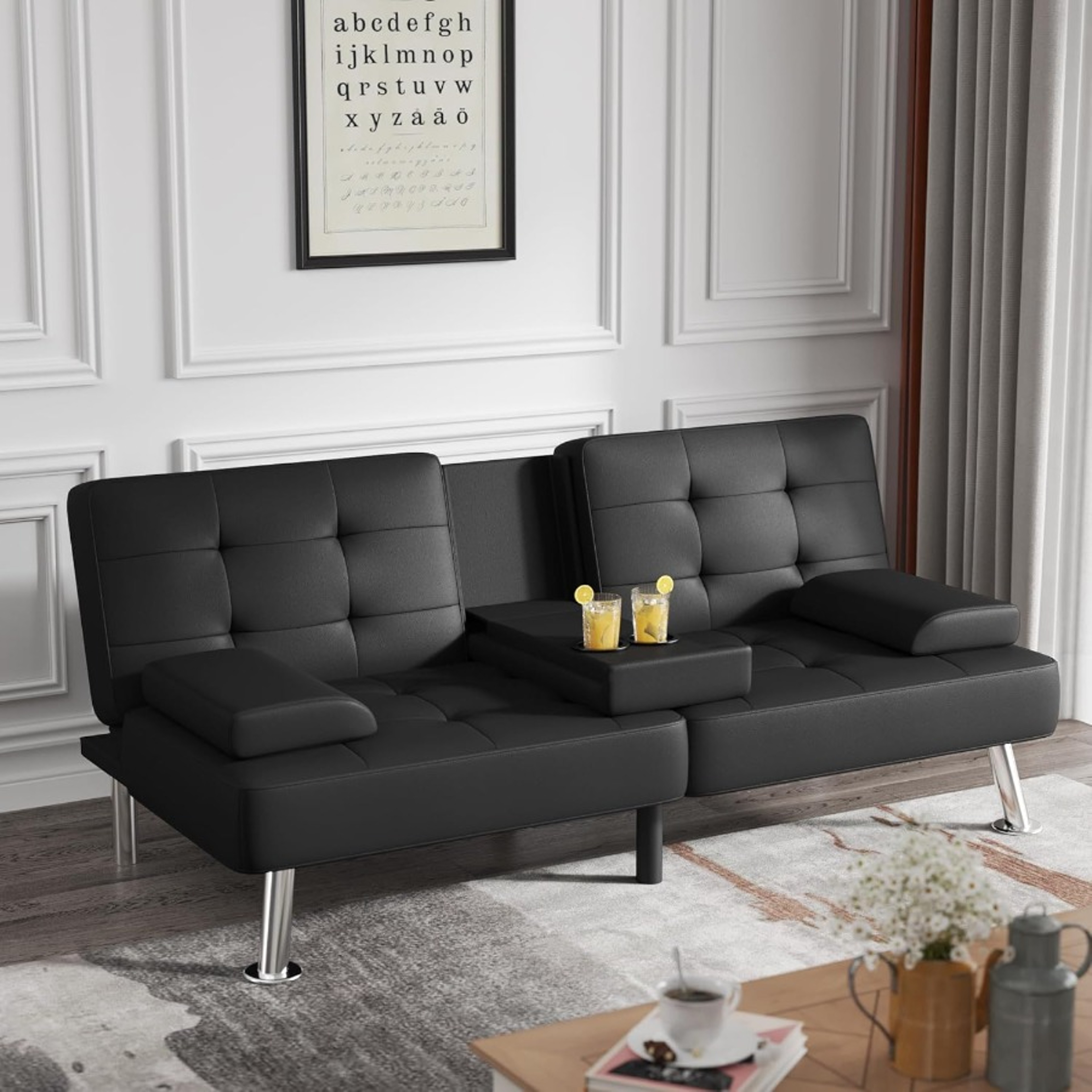 Space-Saving Modern Futon Sofa Bed with Convertible Recliner Design, Ideal Living Room Solution – view 2