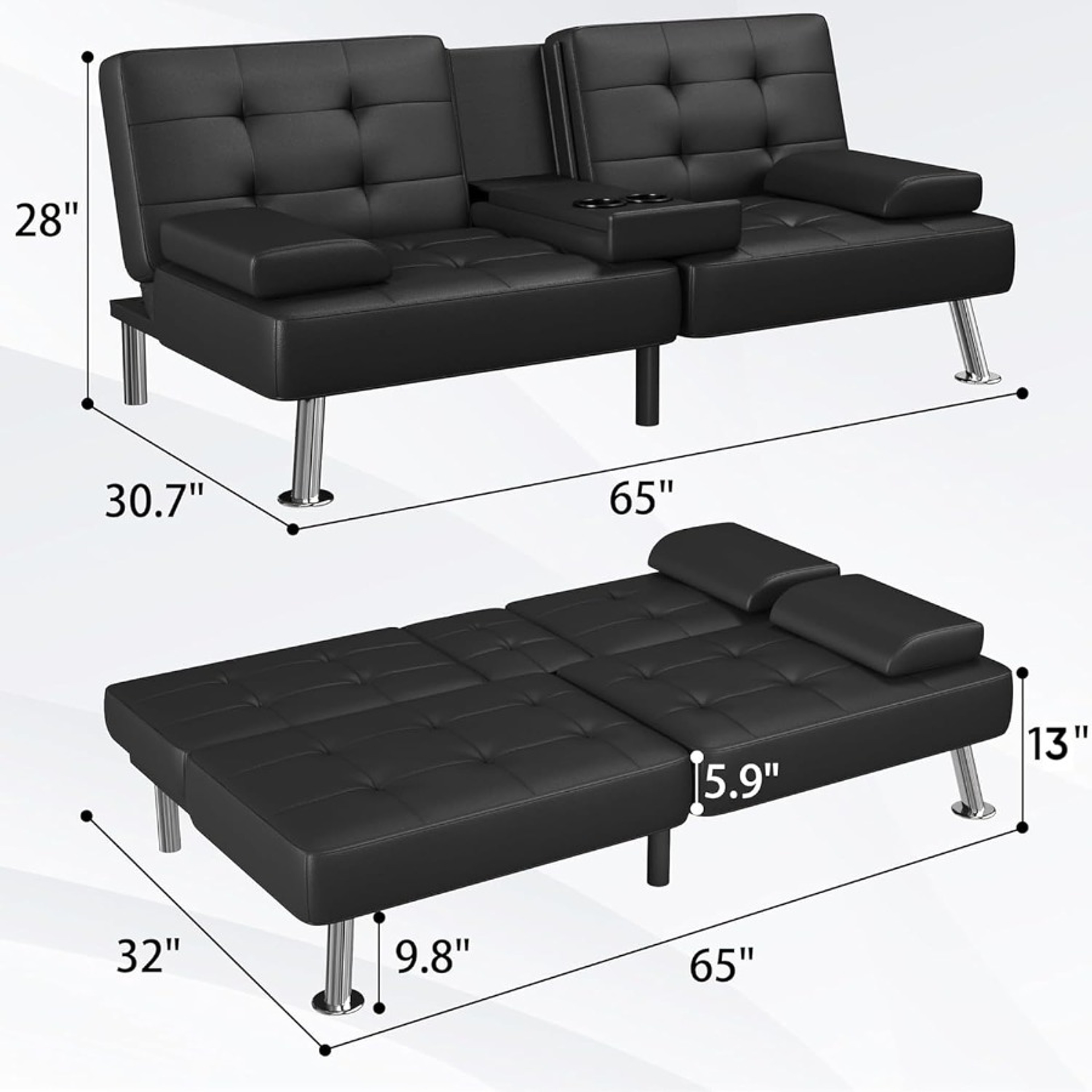 Space-Saving Modern Futon Sofa Bed with Convertible Recliner Design, Ideal Living Room Solution – view 3
