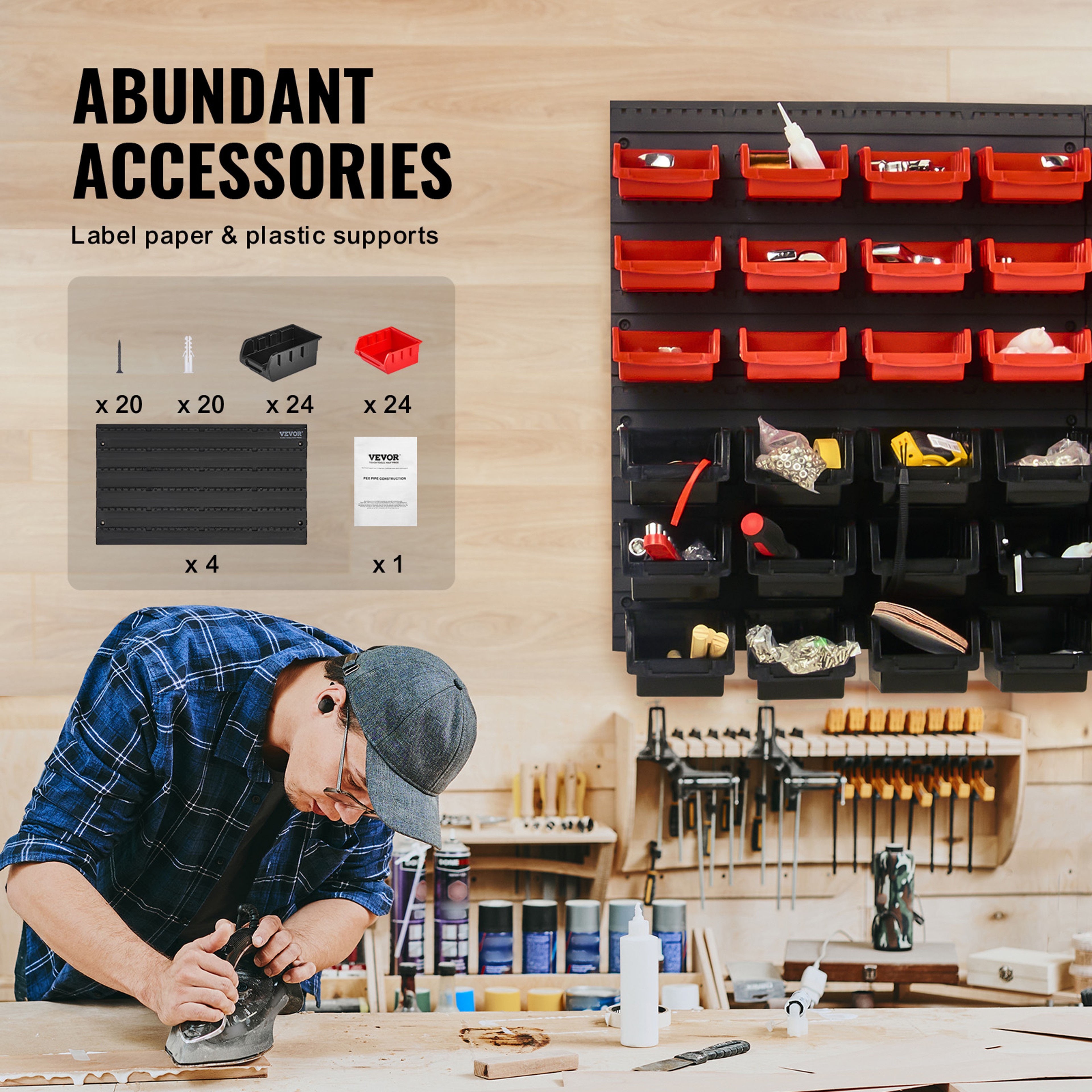 Wall Mounted Garage Storage Bins, SucceBuy Tool Organizer, Parts Containers for Nuts, Bolts, Screws – view 5