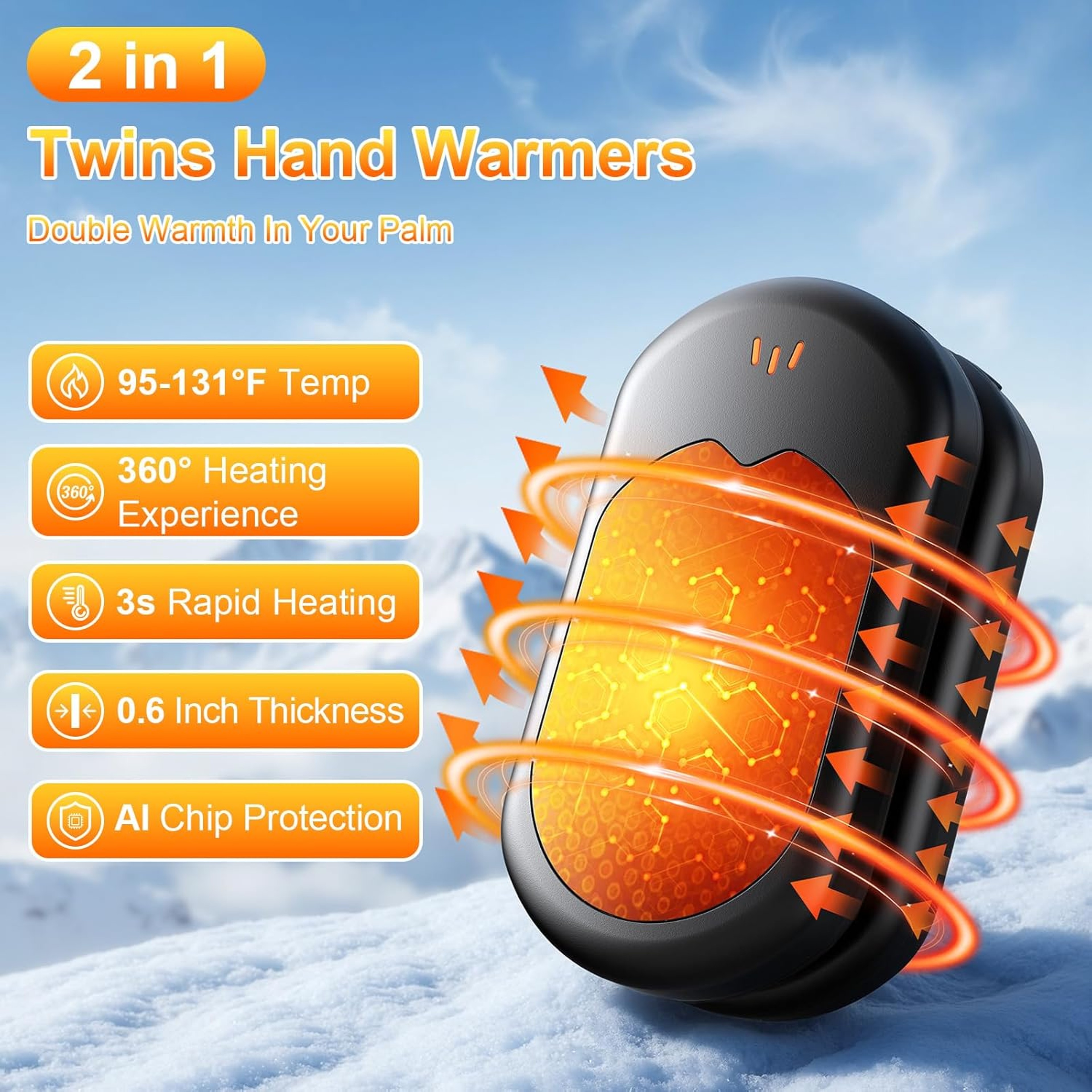 Rechargeable Hand Warmers, Portable & Smart, Heat Modes, USB Quick Charge Ideal for Winter Outdoor Activities – view 2