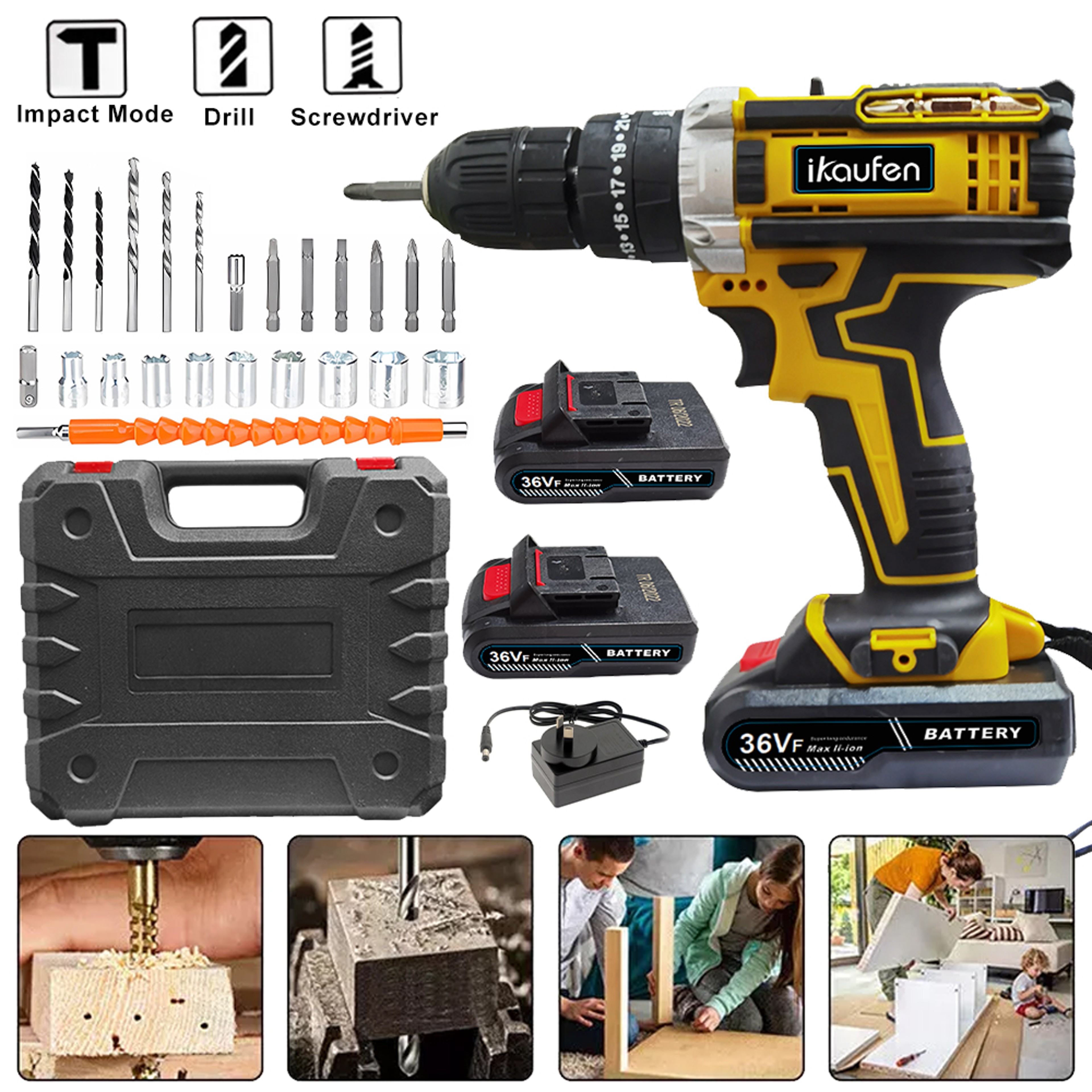 Impact Drill With Rechargeable Lithium Battery CrossBorder Flashlight Gun Electric Screwdriver For  5
