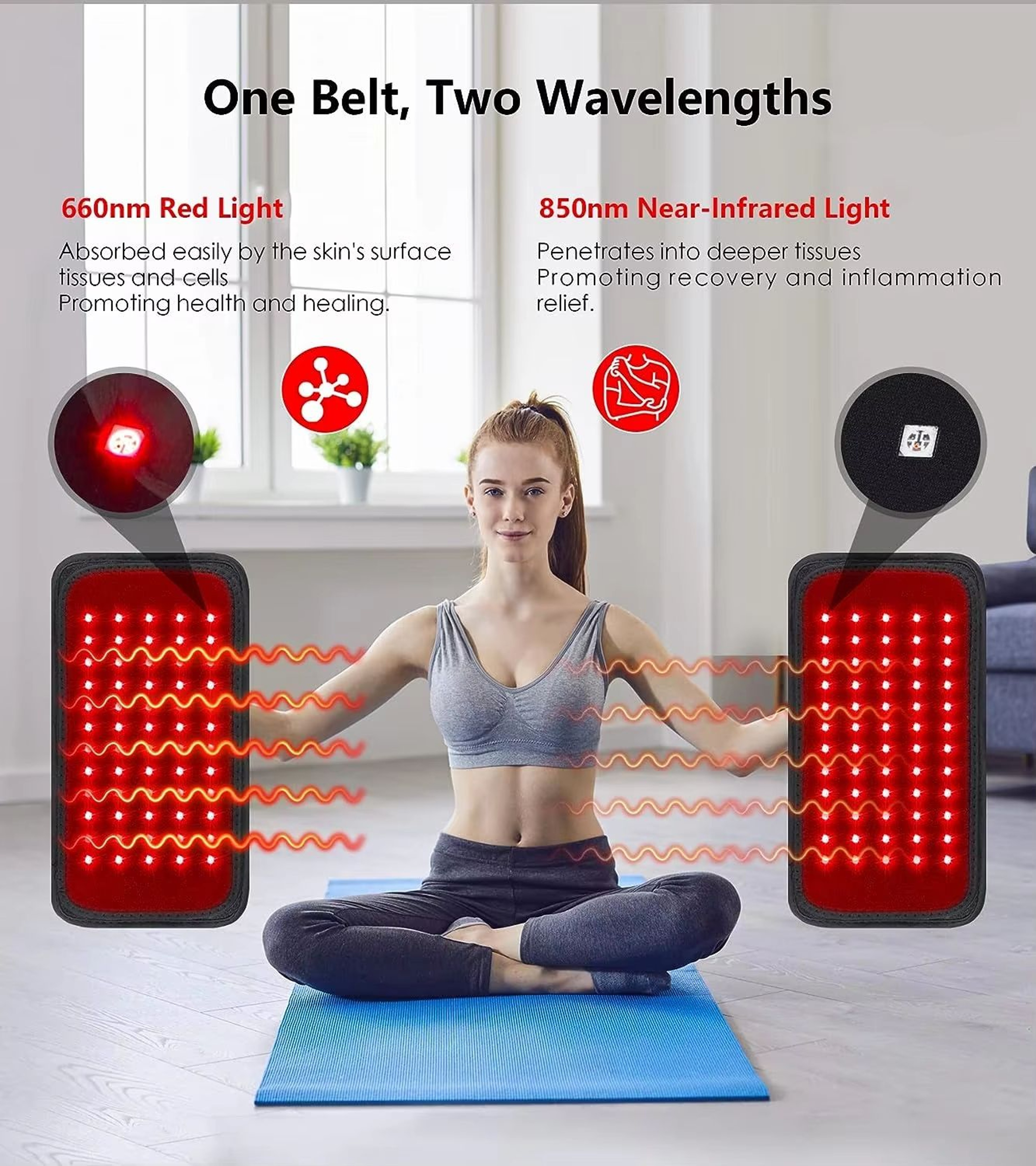 LED Red  Infrared Light Therapy Belt Back Pain Relief Fat Burn Wrap Full Body Slimming  Recovery He 2