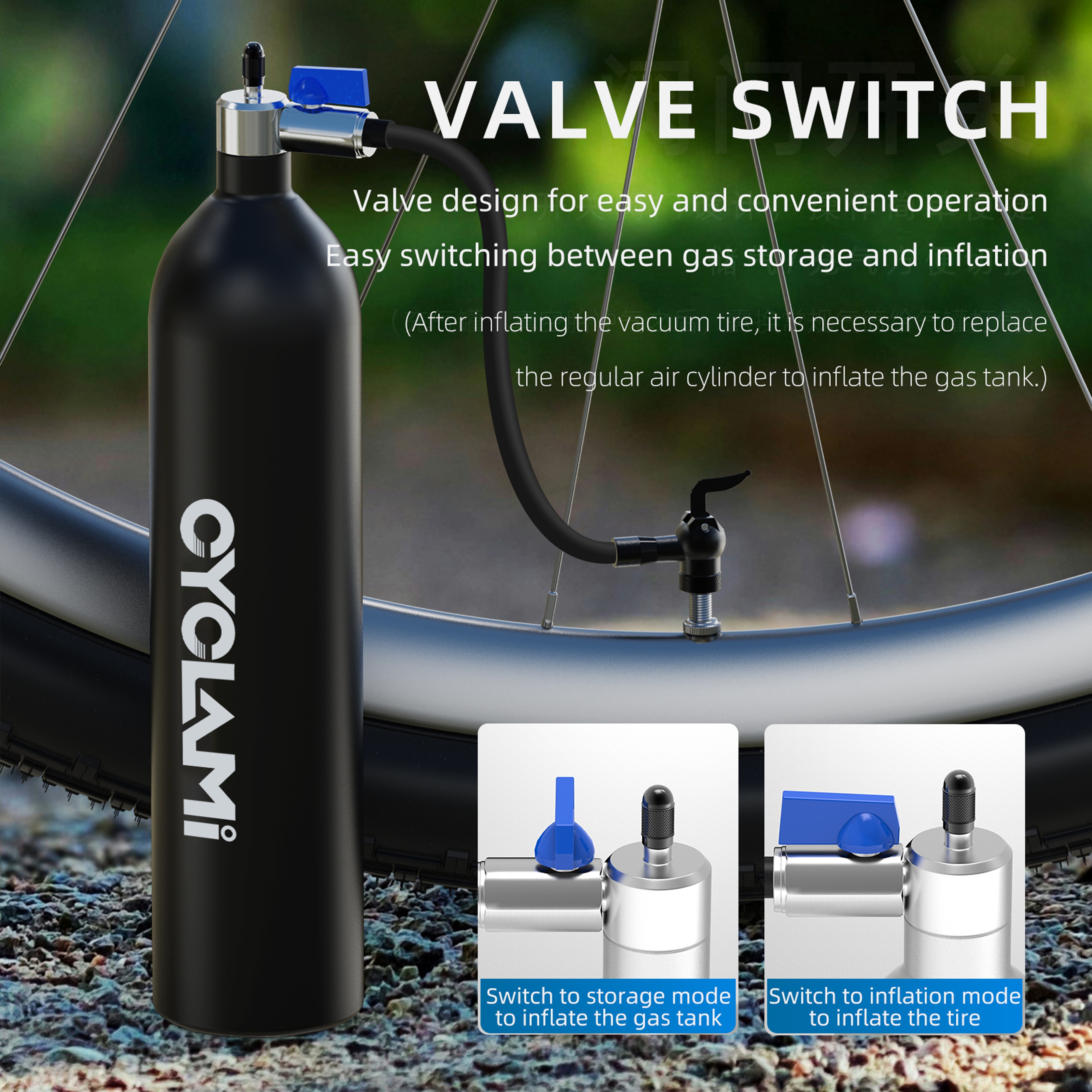 High-Pressure Aluminum Alloy 1.3L MTB Road Inflator Tyre Air Bottle, Tubeless Tire Booster with Valve Gas Cylinder – view 4