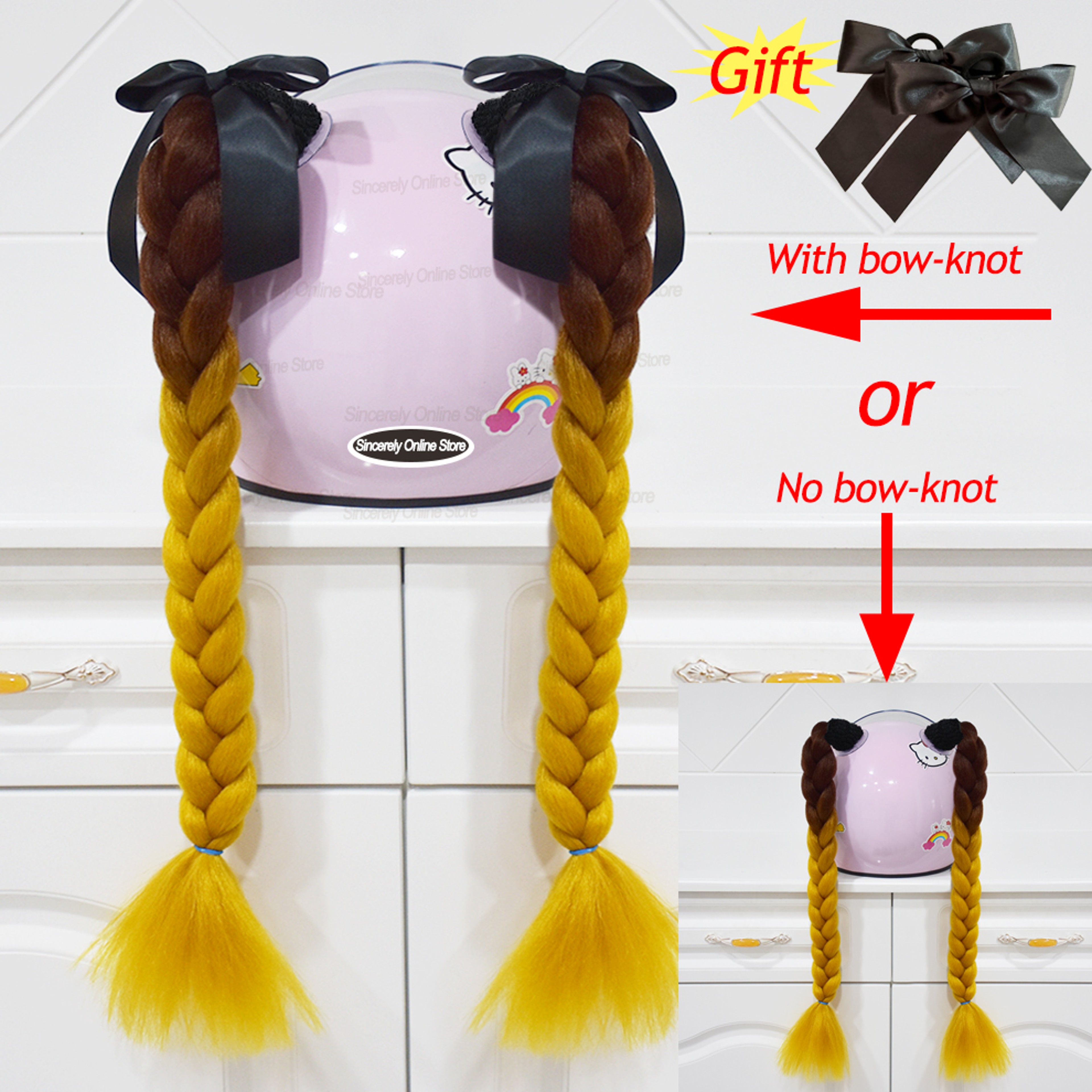 Twist Dual Pigtail Wig for Motorcycle Helmet, Women Braided Hairpiece with Sucker Attachment for Motorbike Helmets – view 14