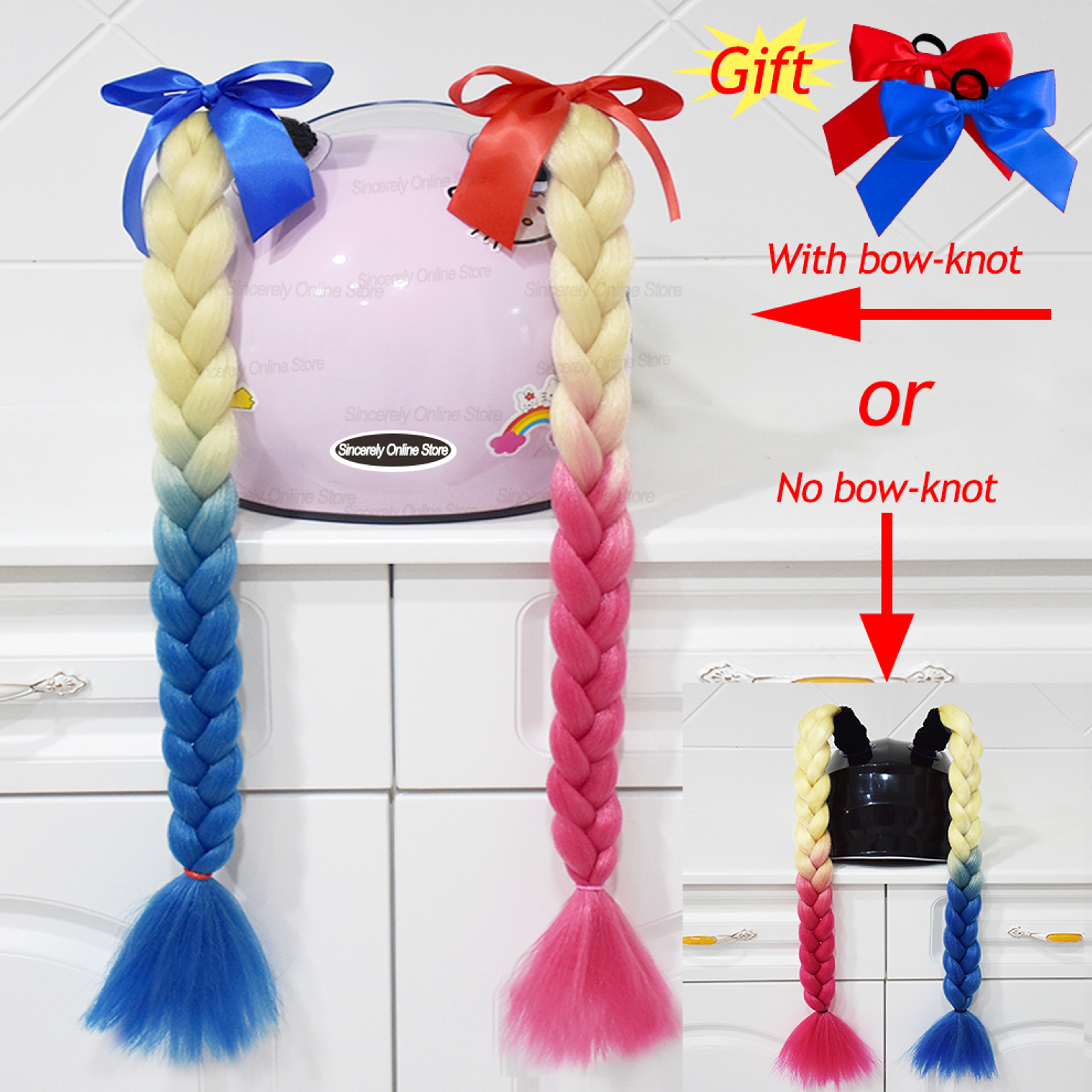 Twist Dual Pigtail Wig for Motorcycle Helmet, Women Braided Hairpiece with Sucker Attachment for Motorbike Helmets – view 15
