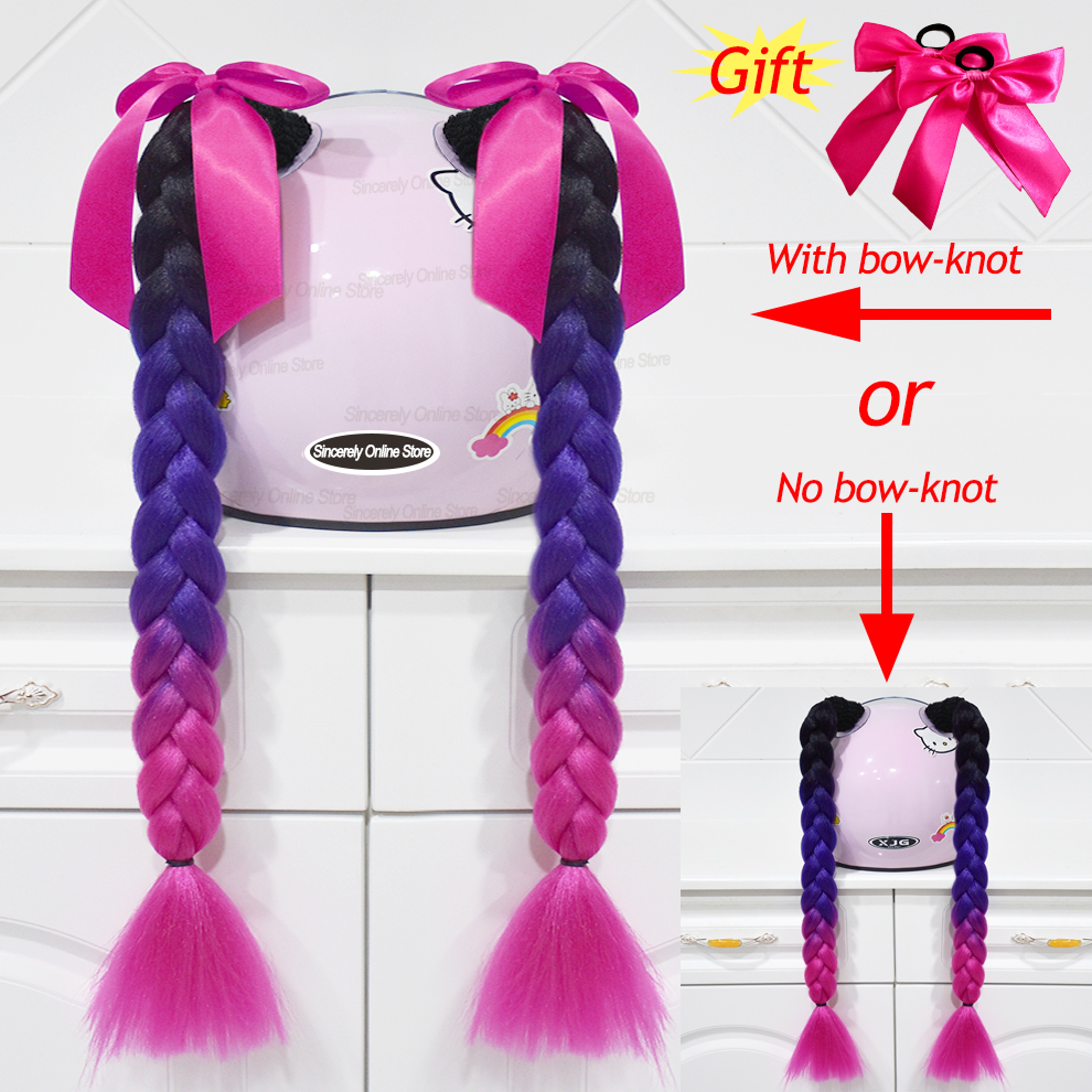 Twist Dual Pigtail Wig for Motorcycle Helmet, Women Braided Hairpiece with Sucker Attachment for Motorbike Helmets – view 18