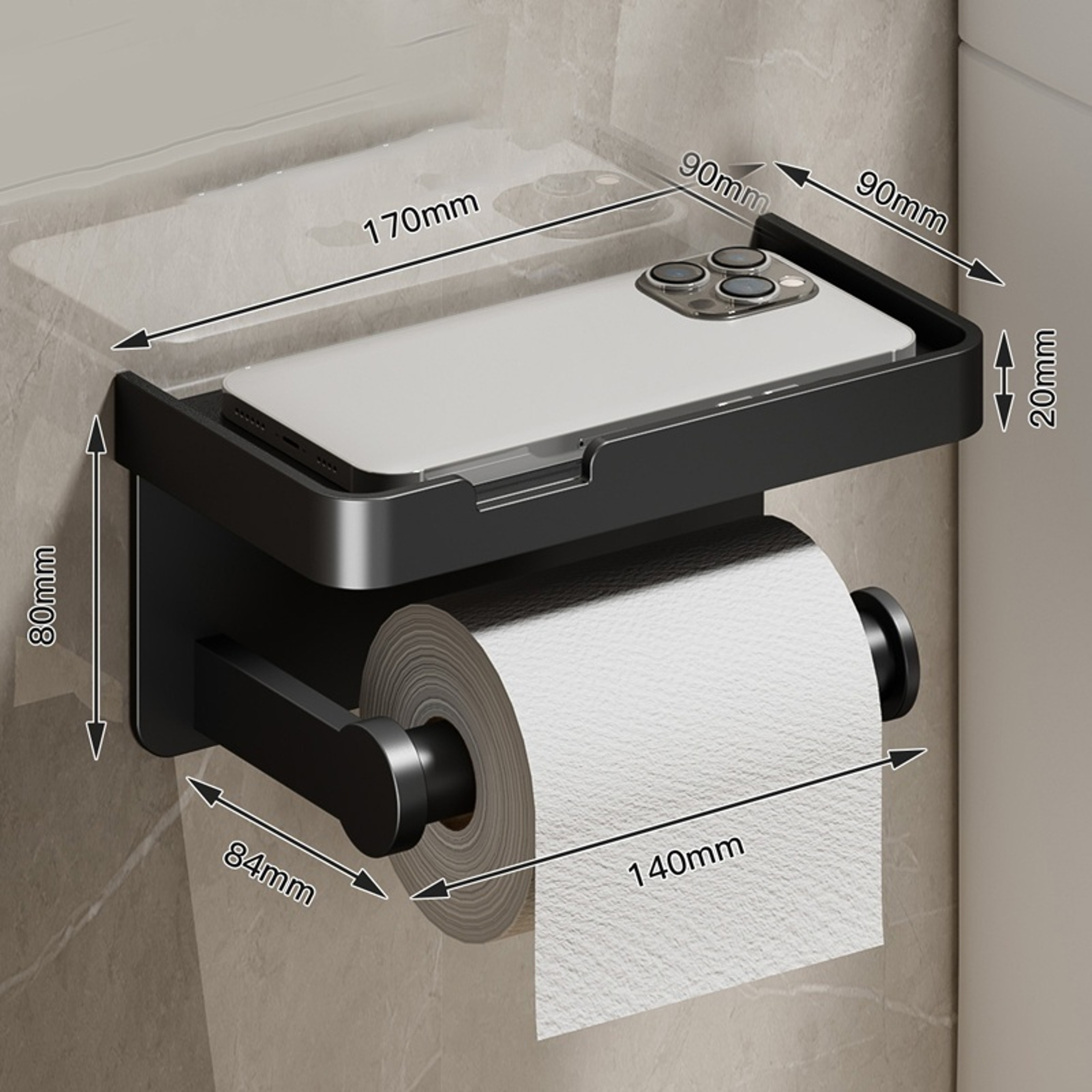 Aluminum Alloy No Drill Toilet Paper Holder WallMounted Tissue Rack Bathroom Storage 7
