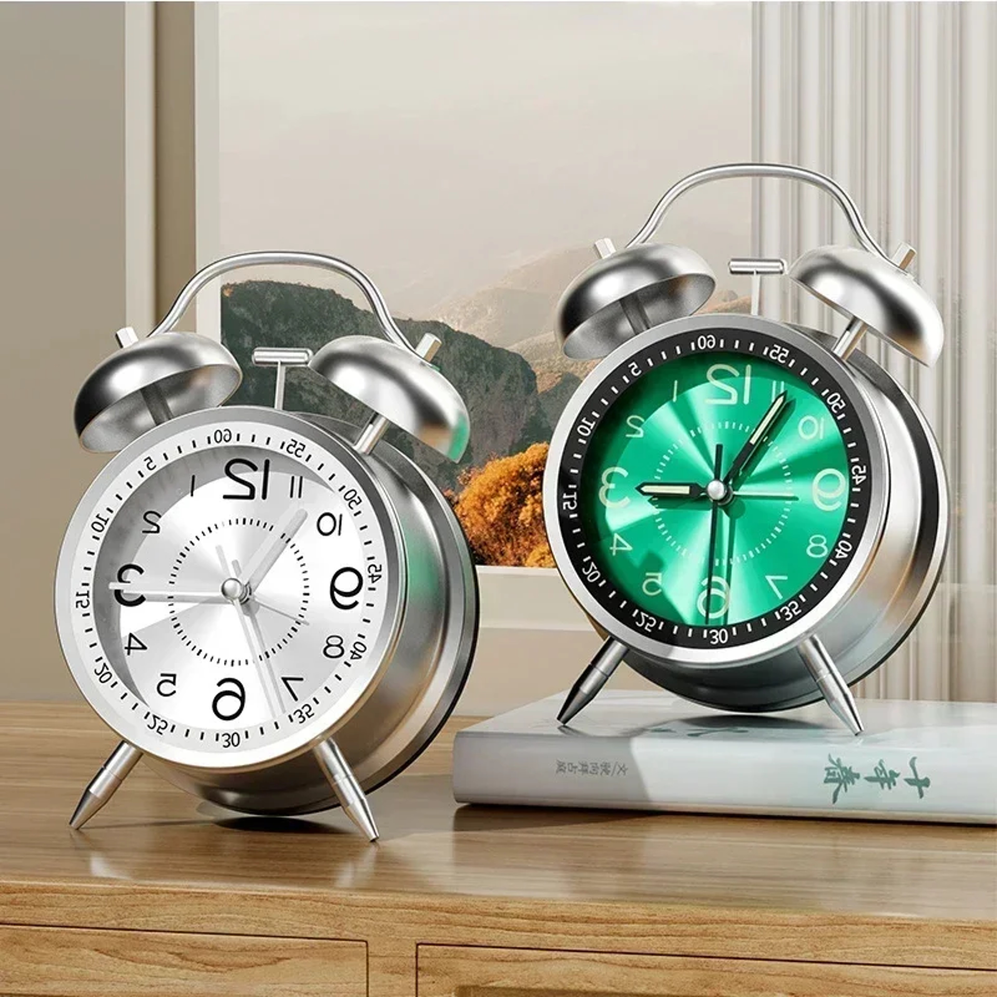 Twin Bell Loud Alarm Clock With Metal Frame And 3D Dial Battery Operated Desk Table Clock With Back 1