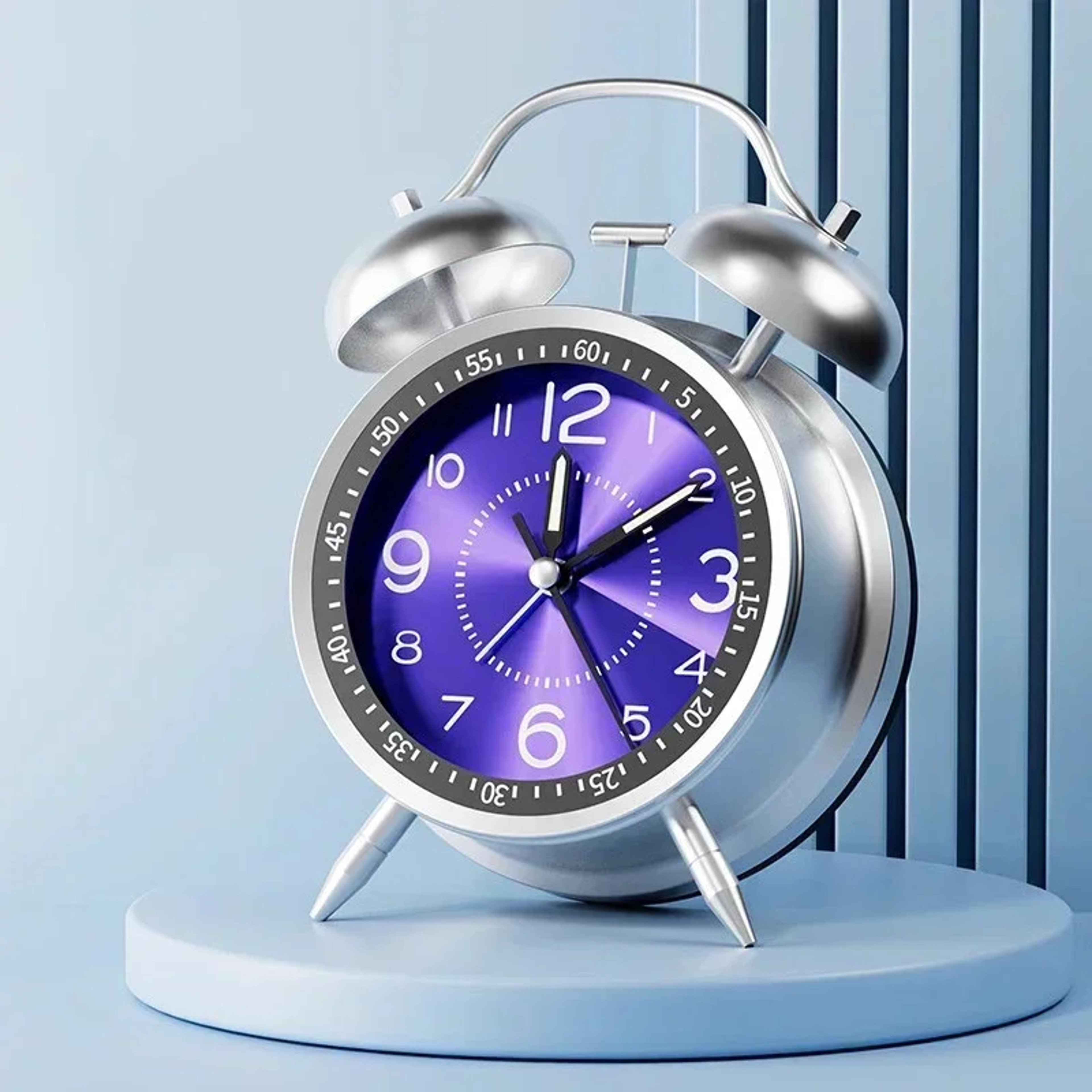 Twin Bell Loud Alarm Clock With Metal Frame And 3D Dial Battery Operated Desk Table Clock With Back 7