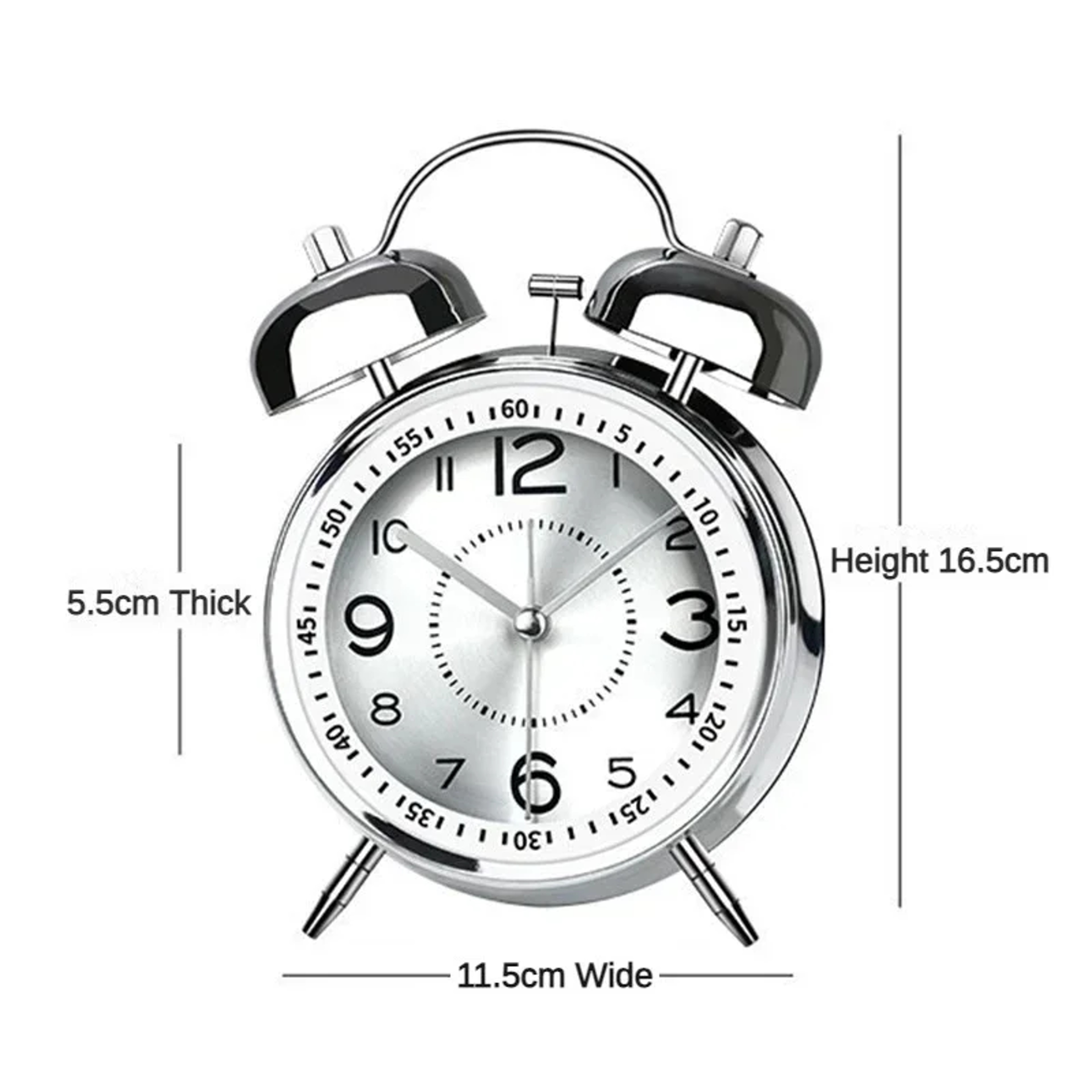 Twin Bell Loud Alarm Clock With Metal Frame And 3D Dial Battery Operated Desk Table Clock With Back 5