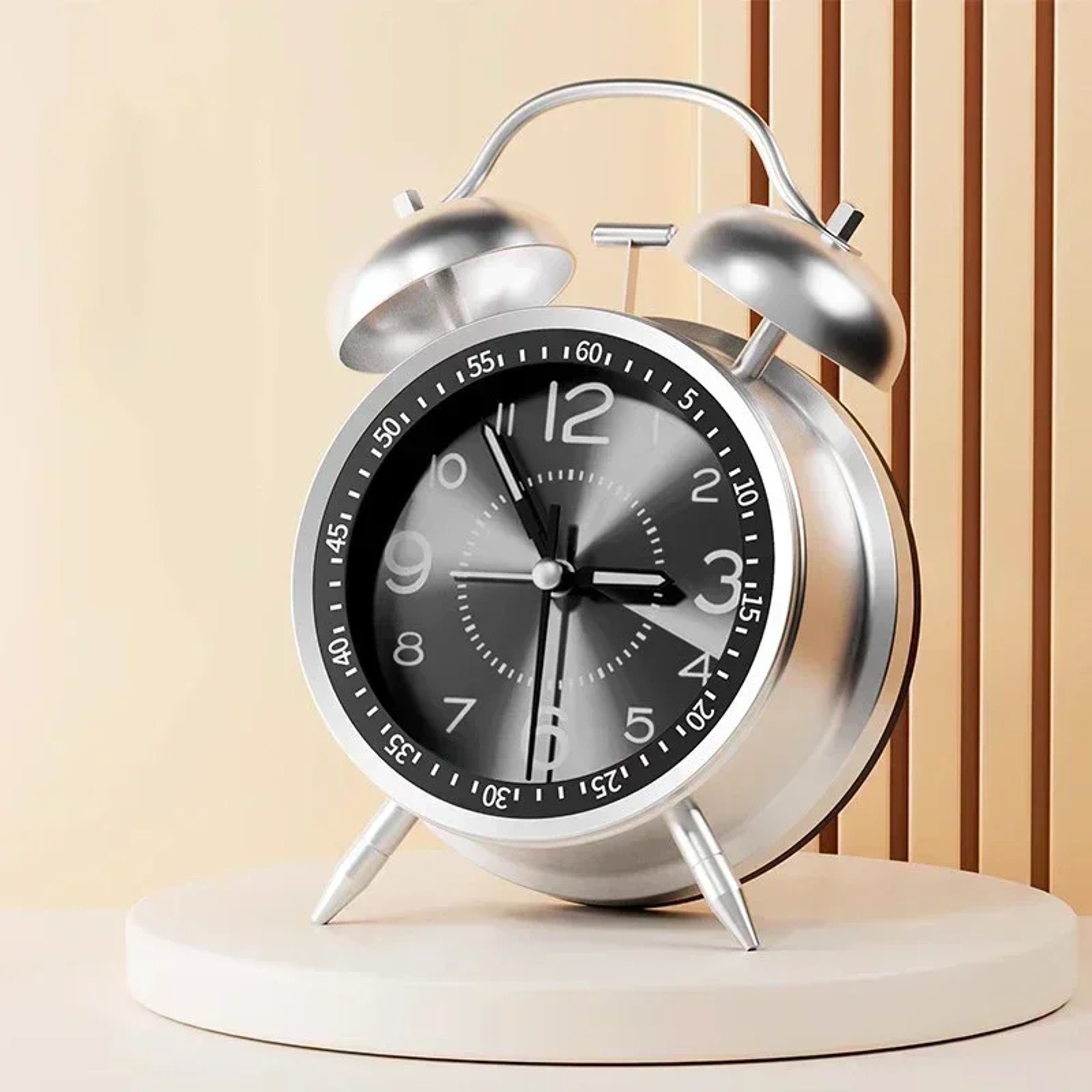 Twin Bell Loud Alarm Clock With Metal Frame And 3D Dial Battery Operated Desk Table Clock With Back 9