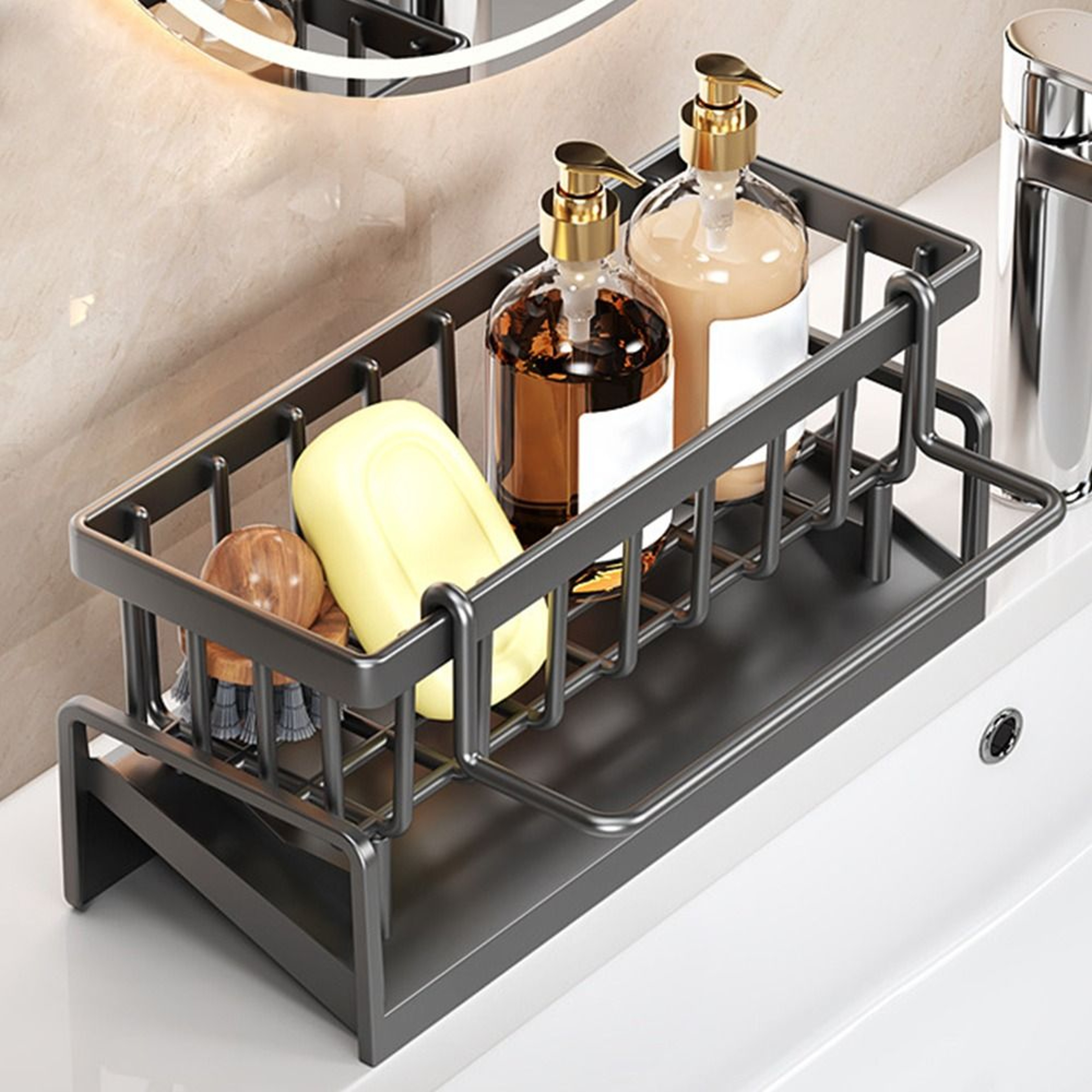 Selfdraining Kitchen Storage Rack Sink Shelf Sponge Holder Organizer Hanging Soap Basket Bathroom C 1