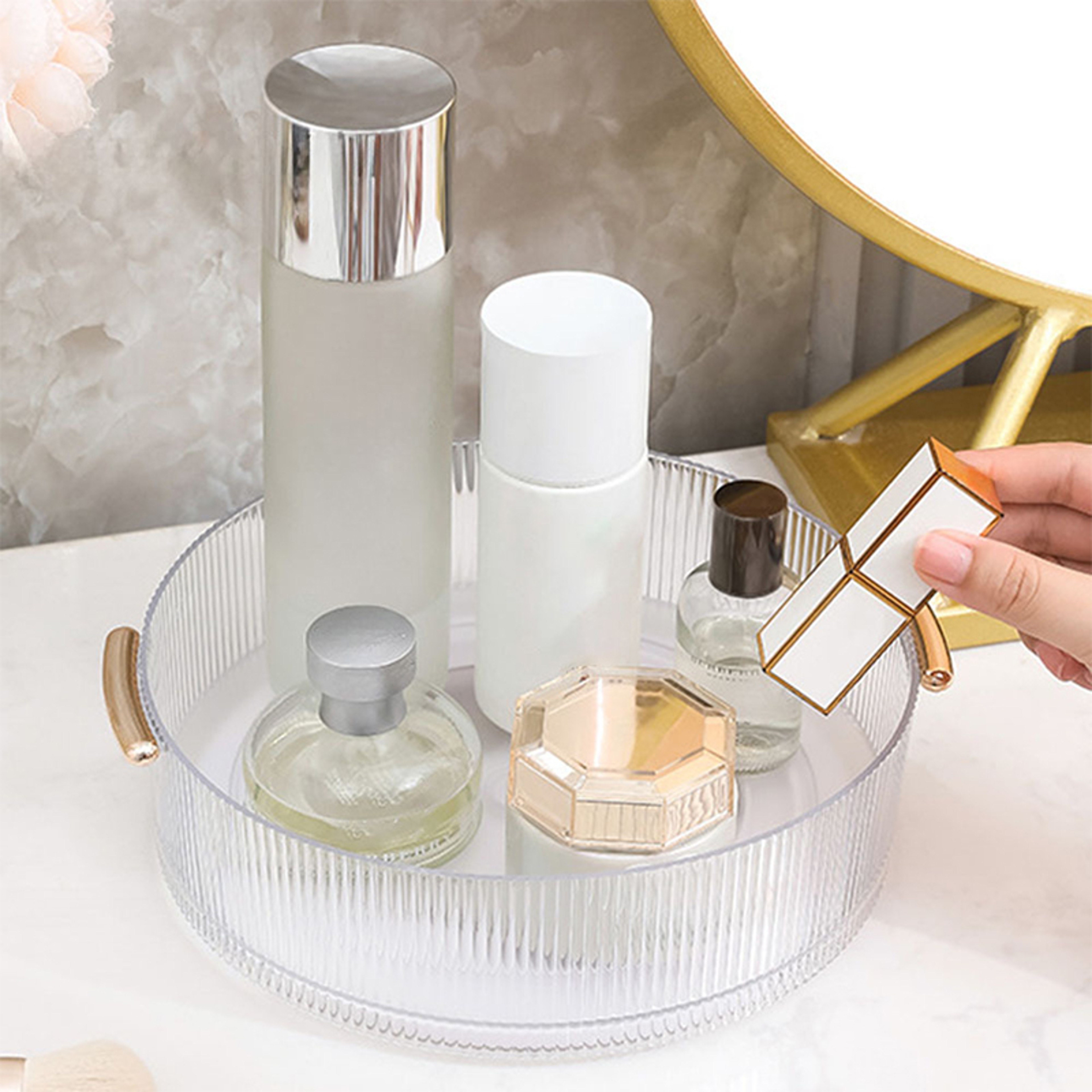 Rotating Turntable Desktop Storage Box, Rotating Cosmetic Storage Box, Large Capacity Round Transparent Tray – view 5