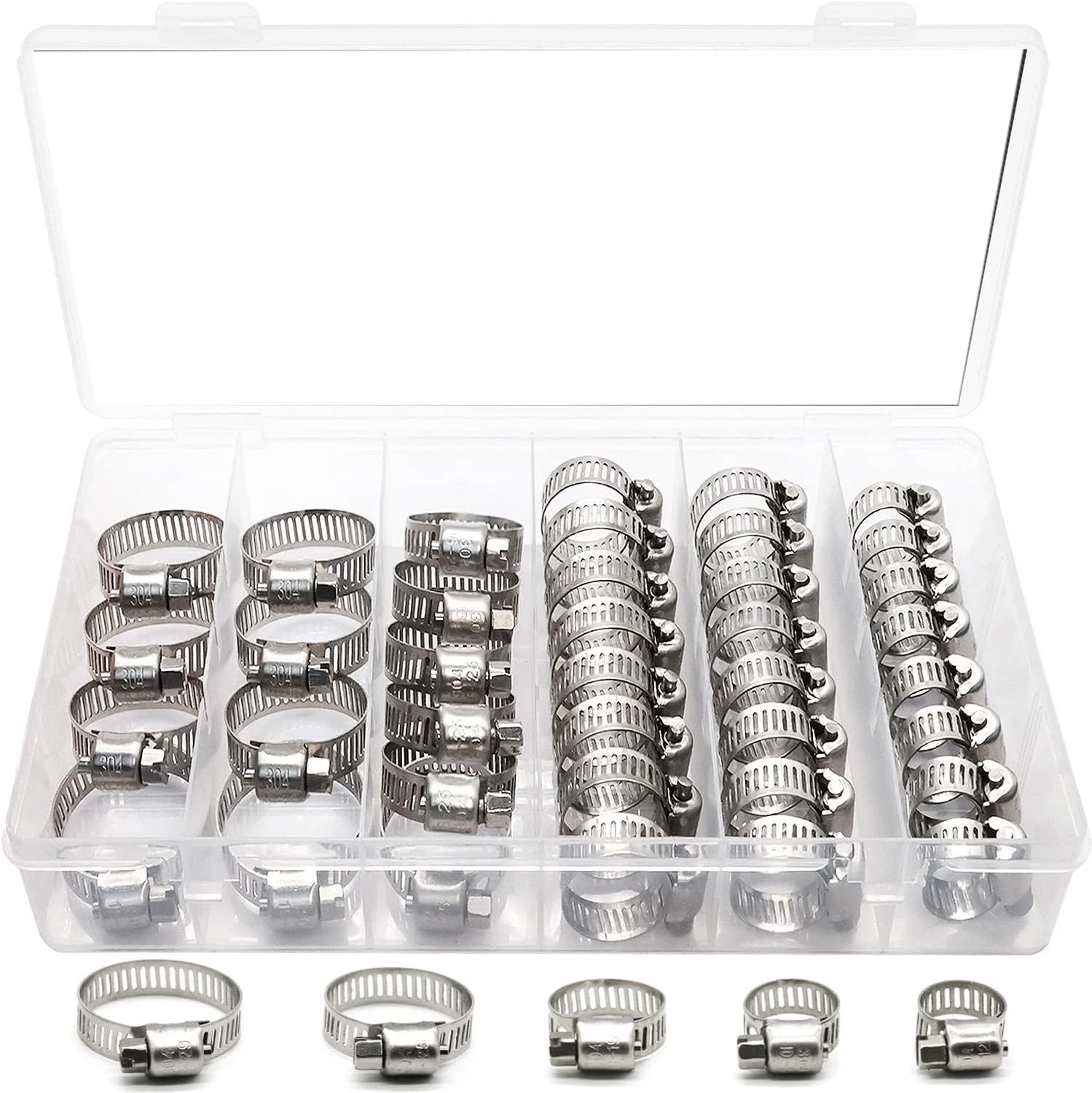 40pcs Stainless Steel Hose Clamp American Style Throat Clamp Assortment For Pipes Tubes Fuel Lines  0