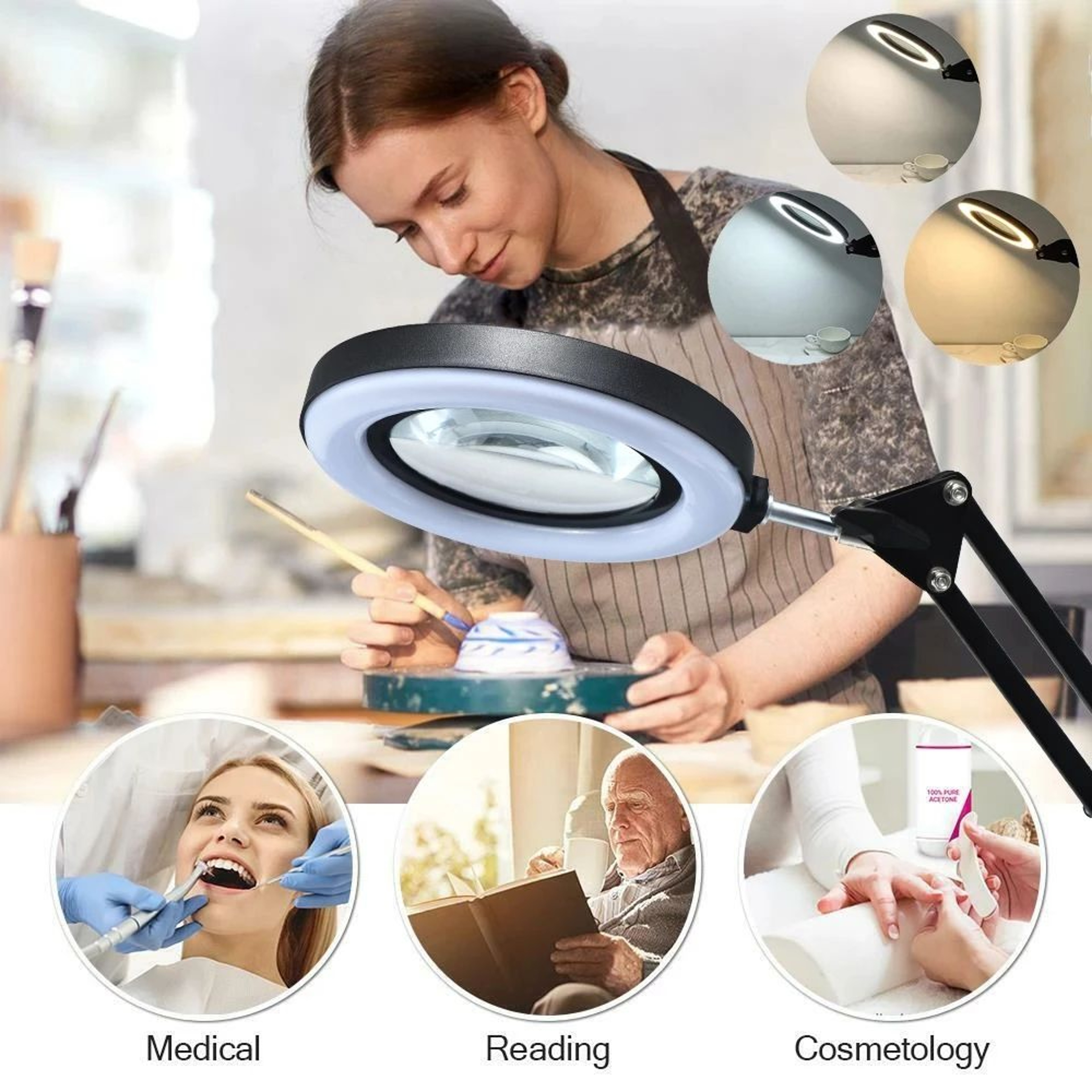 Magnifier USB 3 Colors LED Magnifying Glass For Soldering Iron Repair Table Lamp Skincare Beauty 1