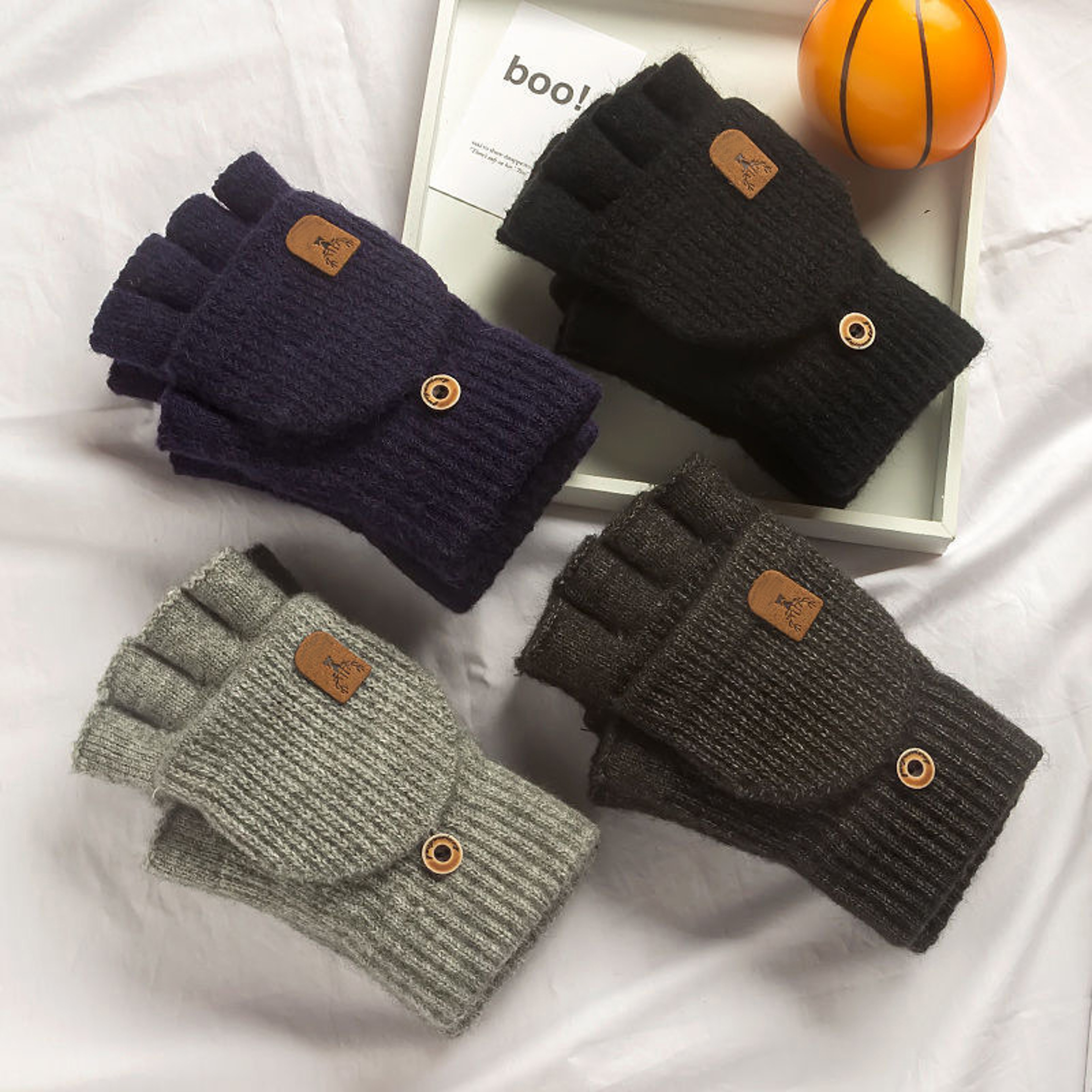 Winter Knitted Fingerless Gloves for Men & Women Thicken Warm Half Finger Touchscreen Student Gloves for Typing, Driving – view 3