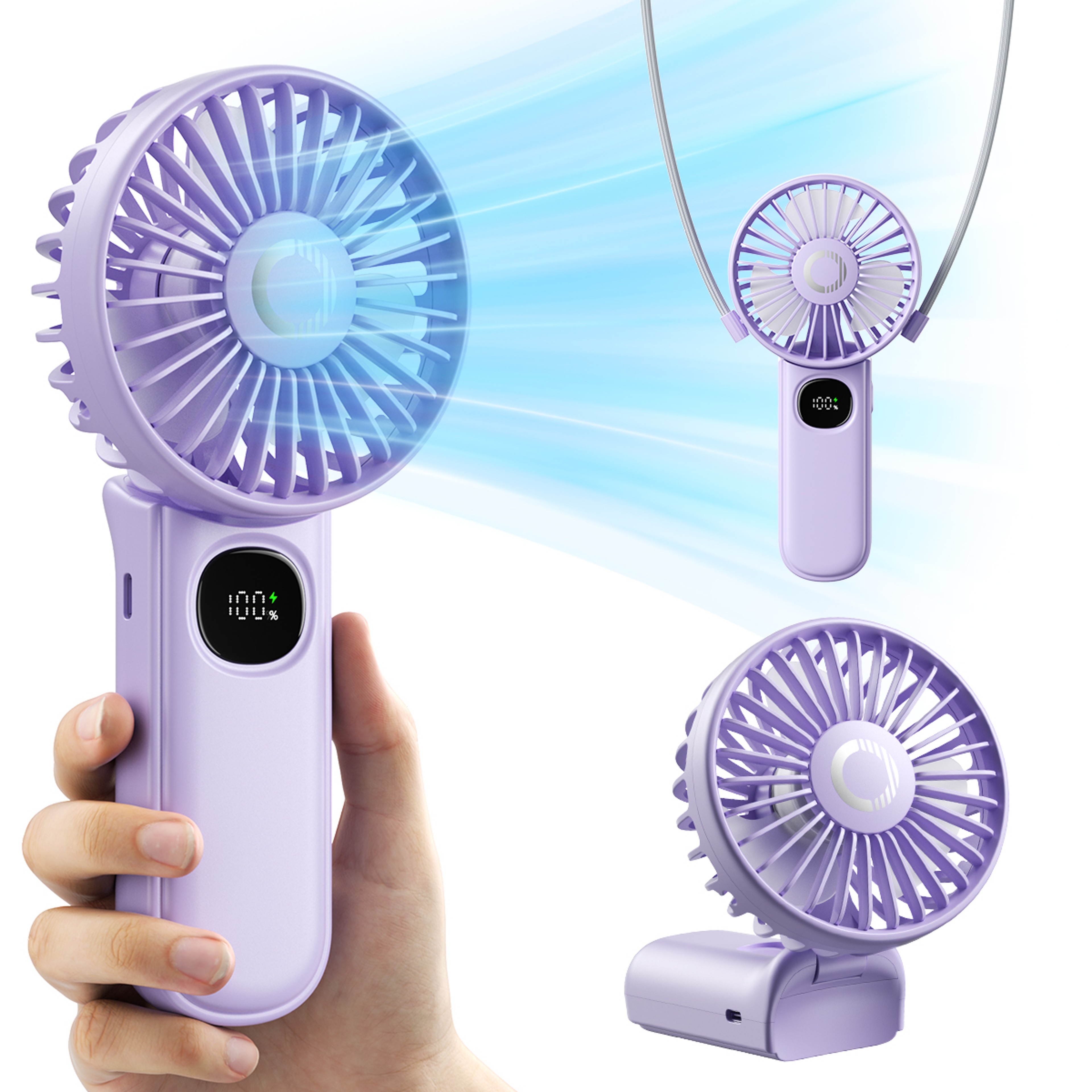 Portable Handheld Fan with LED Display, Foldable 3000mAh Rechargeable Battery Mini Fan for Outdoor, Beach & Travel – view 9