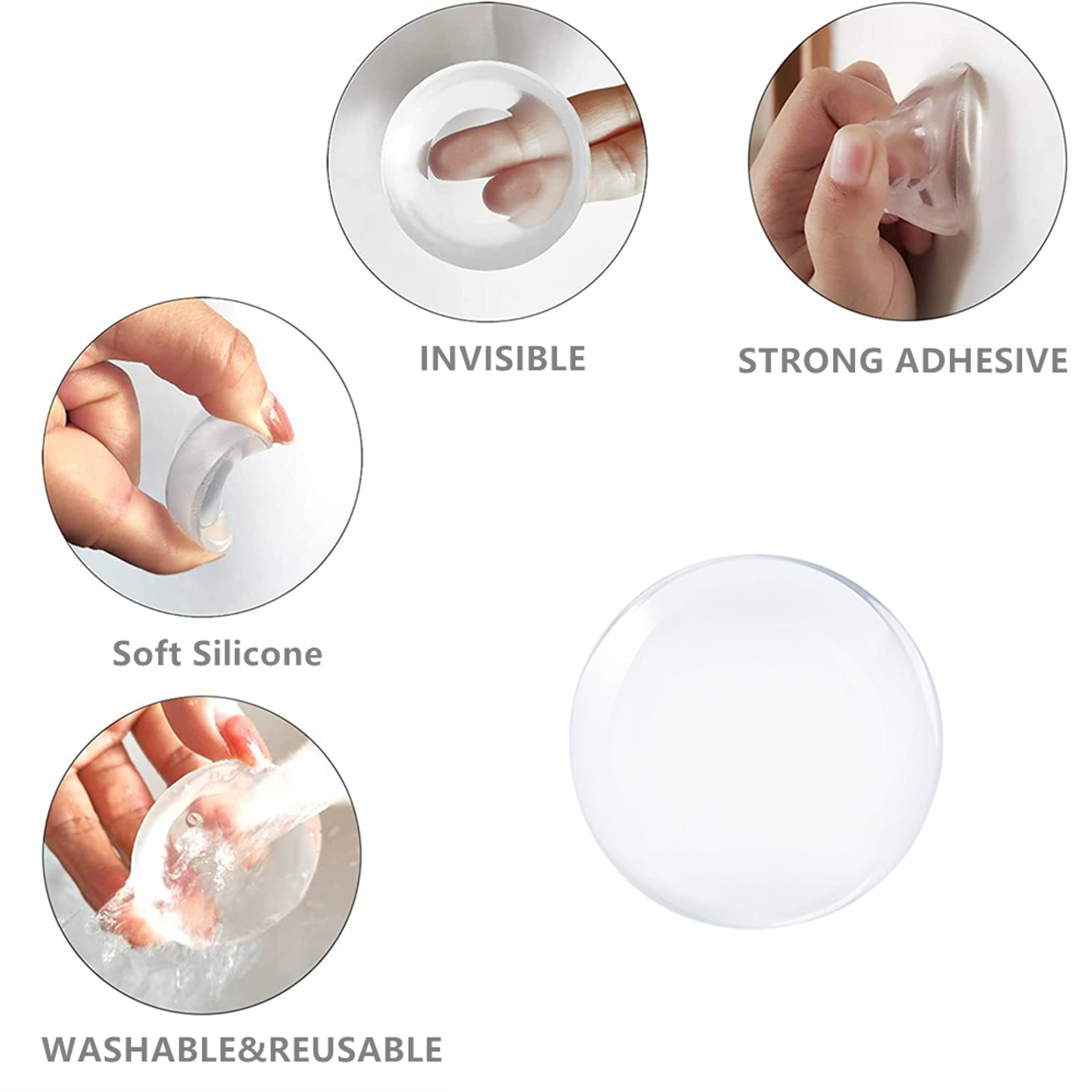 Self-Adhesive Round Transparent Silicone Door Stopper Wall Protector, Non-slip Muffler Plug for Handle Impact Protection – view 4