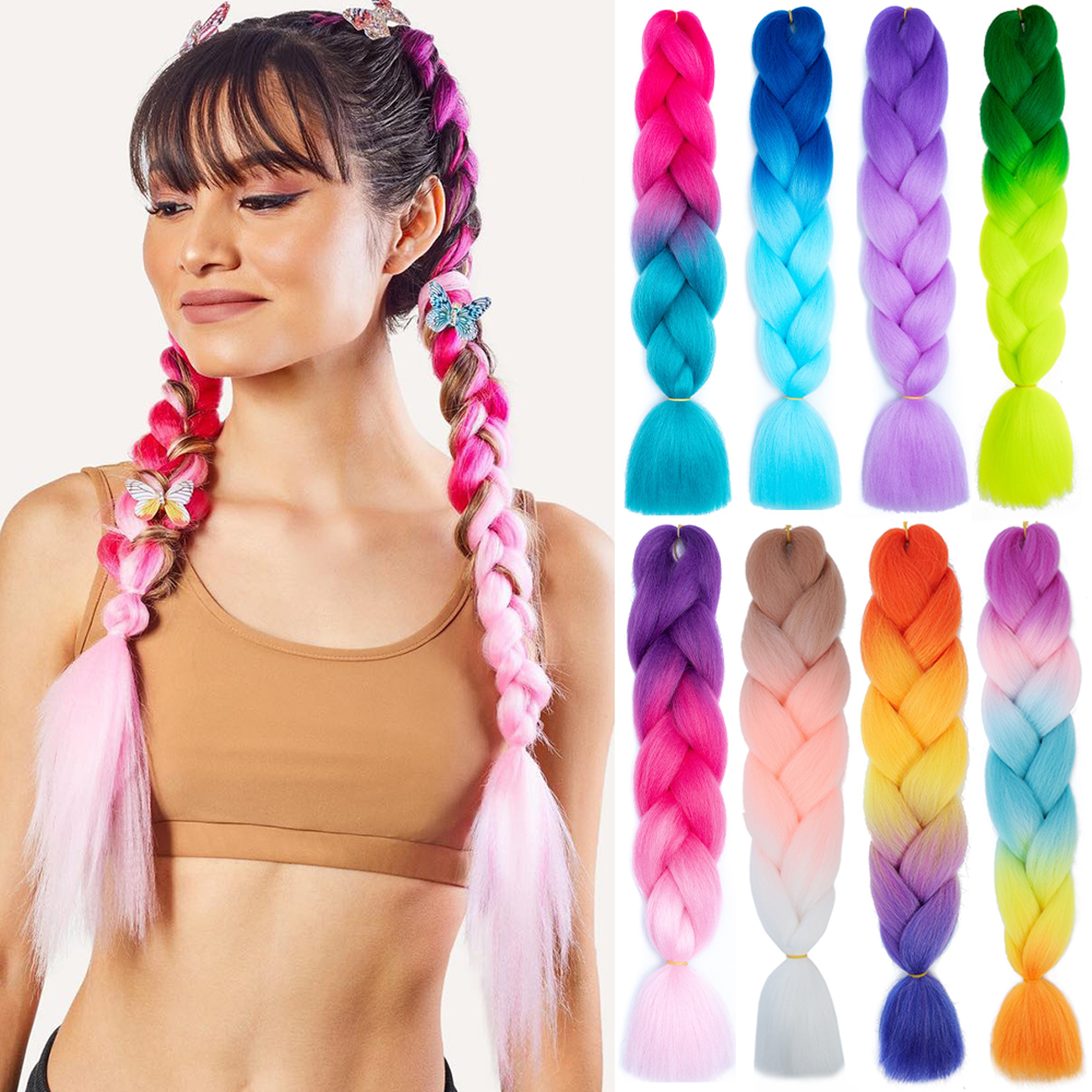 Jumbo Braid Hair Extensions, Ombre Kanekalon Synthetic Yaki Braids for Women, DIY Braiding Hair in Multiple Colors – view 1