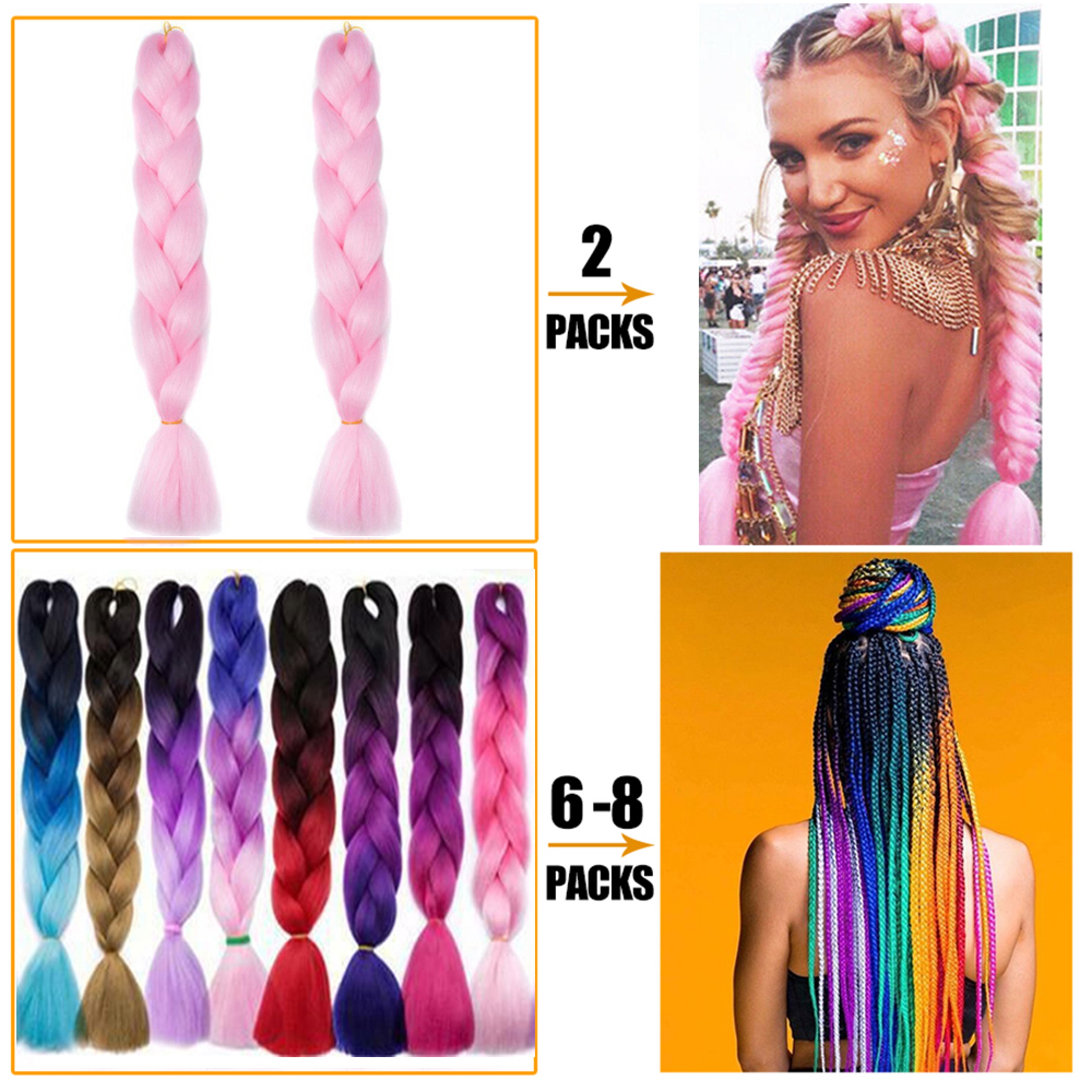 Jumbo Braid Hair Extensions, Ombre Kanekalon Synthetic Yaki Braids for Women, DIY Braiding Hair in Multiple Colors – view 4