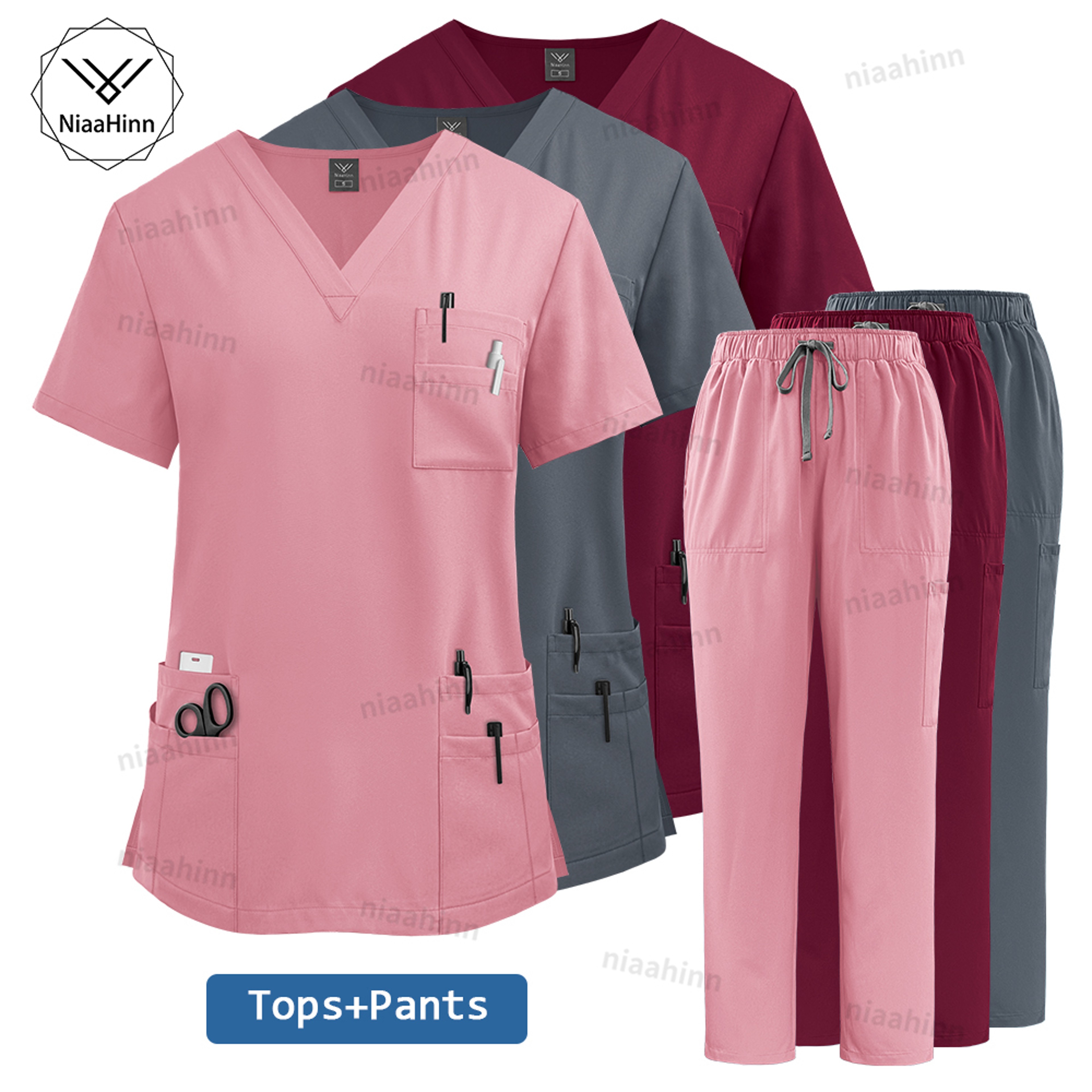 Unisex High Quality Nurse Uniform Set, Medical Clothing for Women with Lab Coat, Tops, and Pants, Nursing Scrubs Suit – view 1