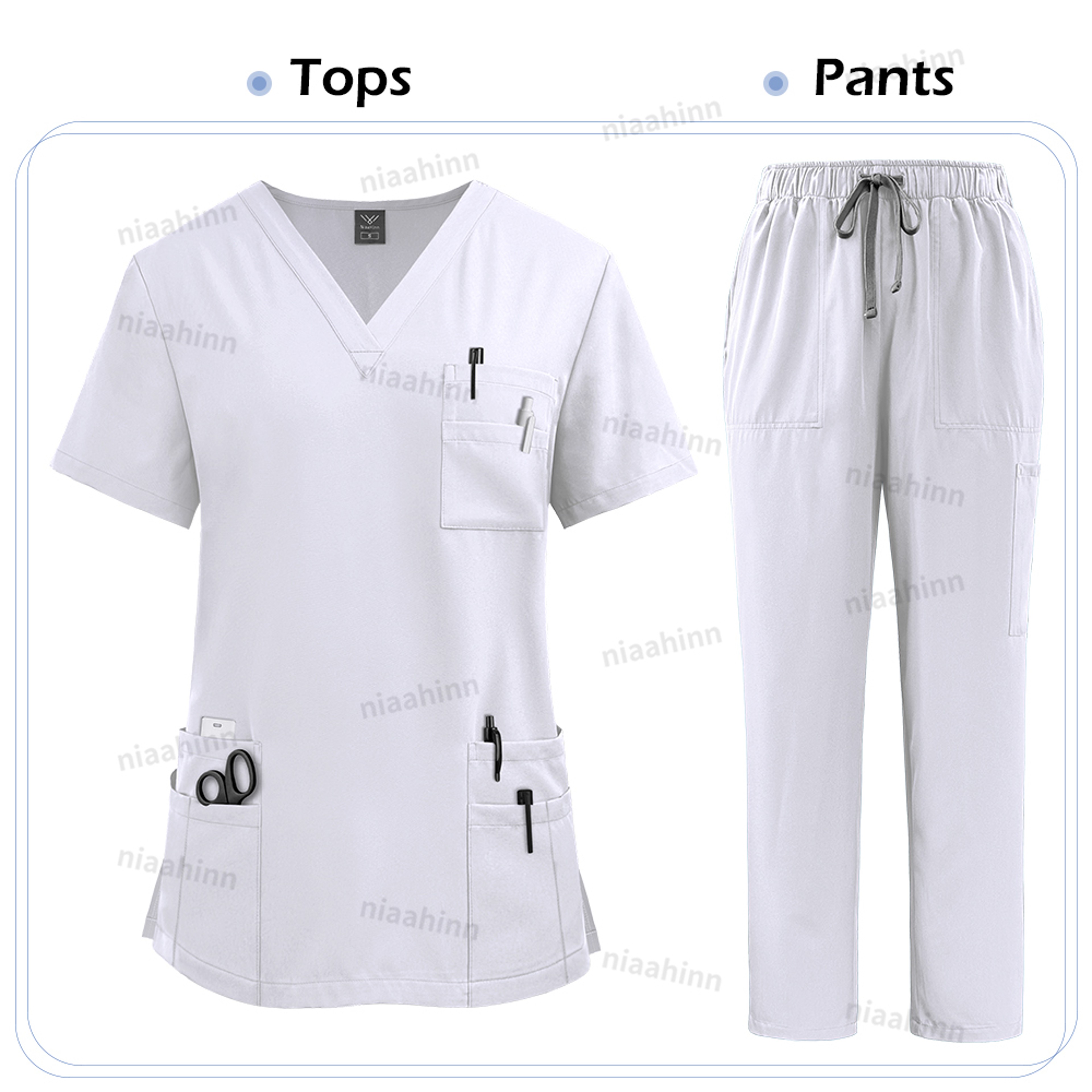 Unisex High Quality Nurse Uniform Set, Medical Clothing for Women with Lab Coat, Tops, and Pants, Nursing Scrubs Suit – view 9