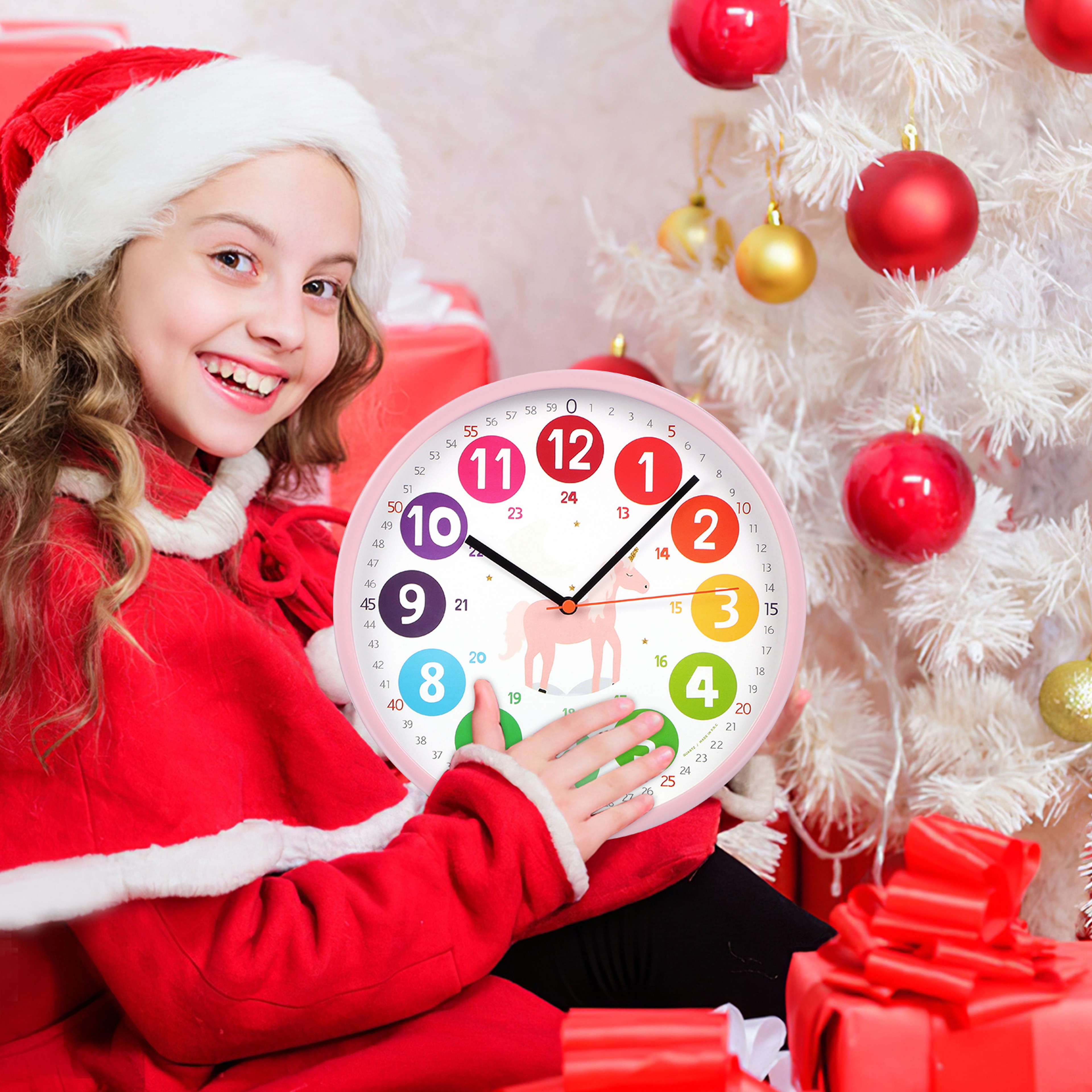 Colorful Kids Learning Clock Silent Wall Decor for Nursery, Playroom, Bedroom, Analog Teaching Aid for Time Skills – view 2
