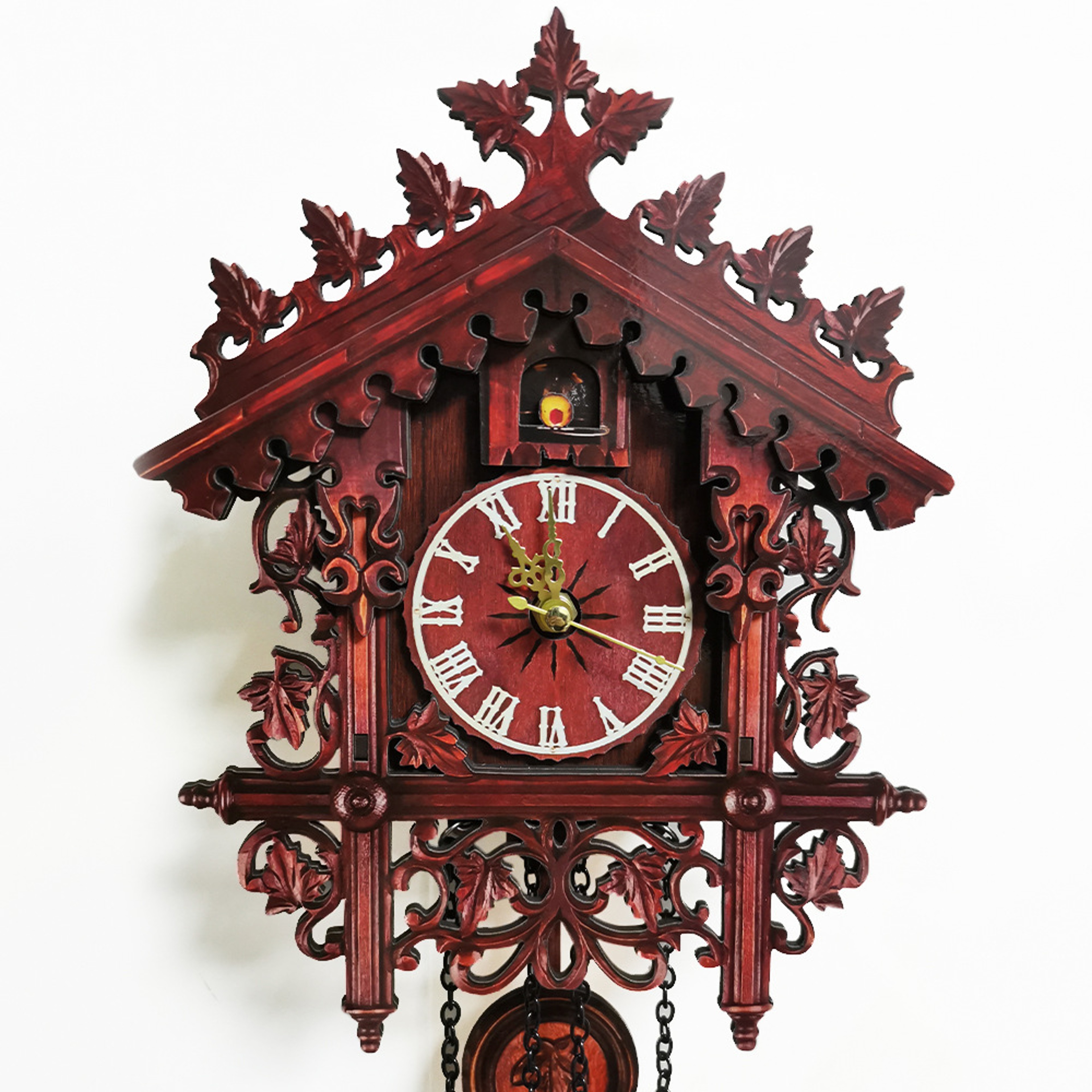 Handcrafted Vintage Cuckoo Clock Tree House Swing, MDF Wooden Wall Clock with Roman Numbers, Home Office Decor – view 1