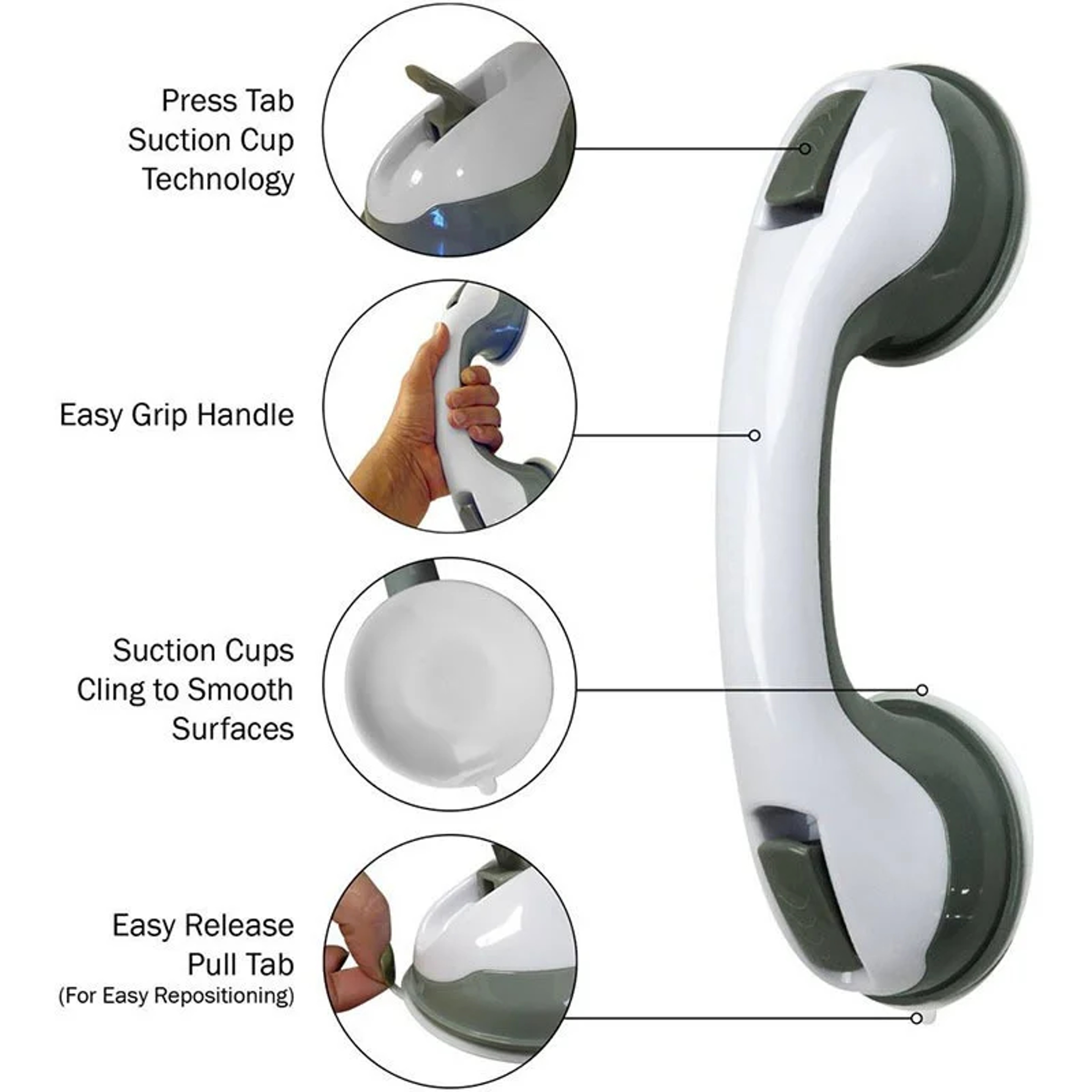SecureGrip Suction Shower Grab Bars No Drill Bathroom Safety Handles For Seniors  Kids 3