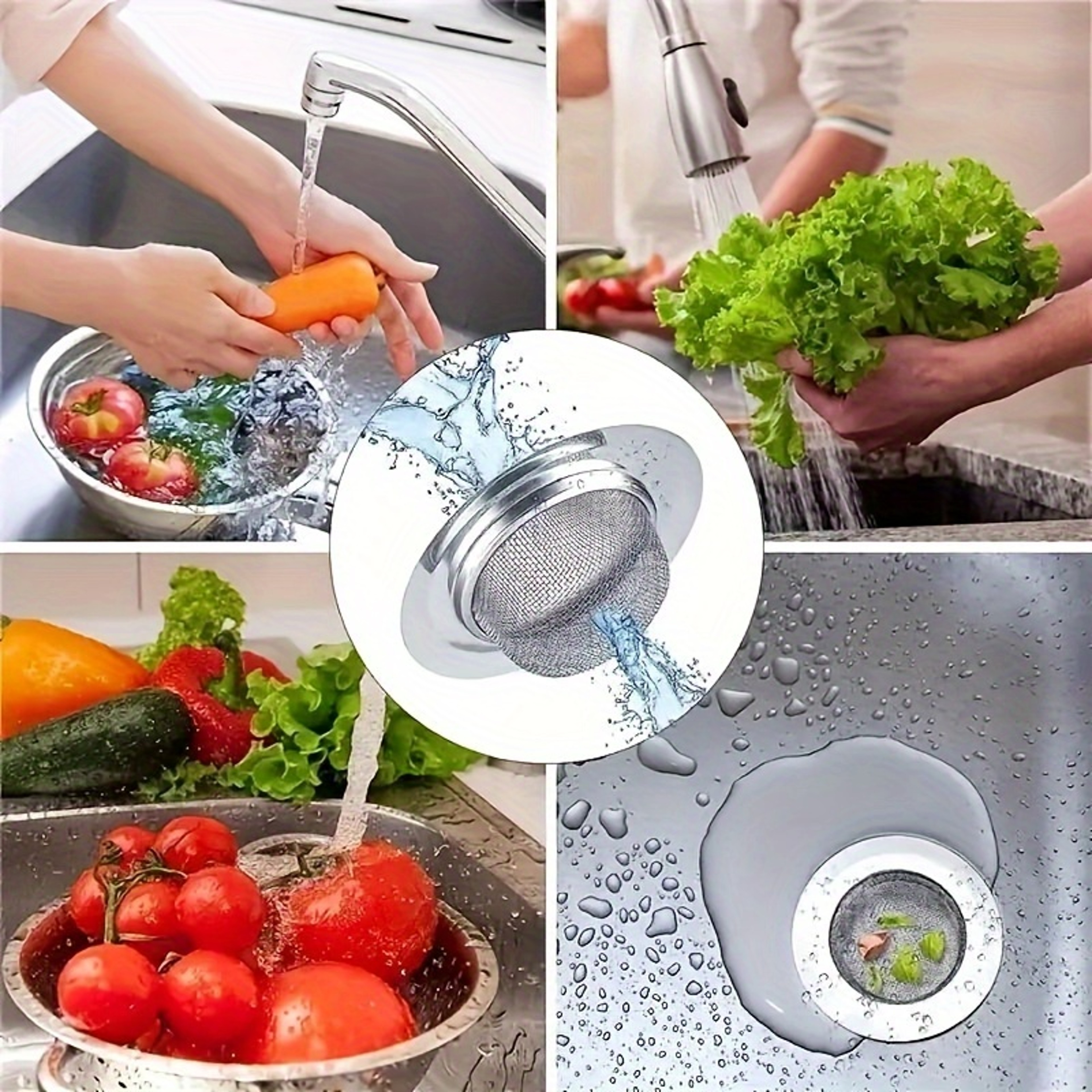FlowGuard Stainless Steel Kitchen Sink Strainer Set Wide Rim Food Catchers 3