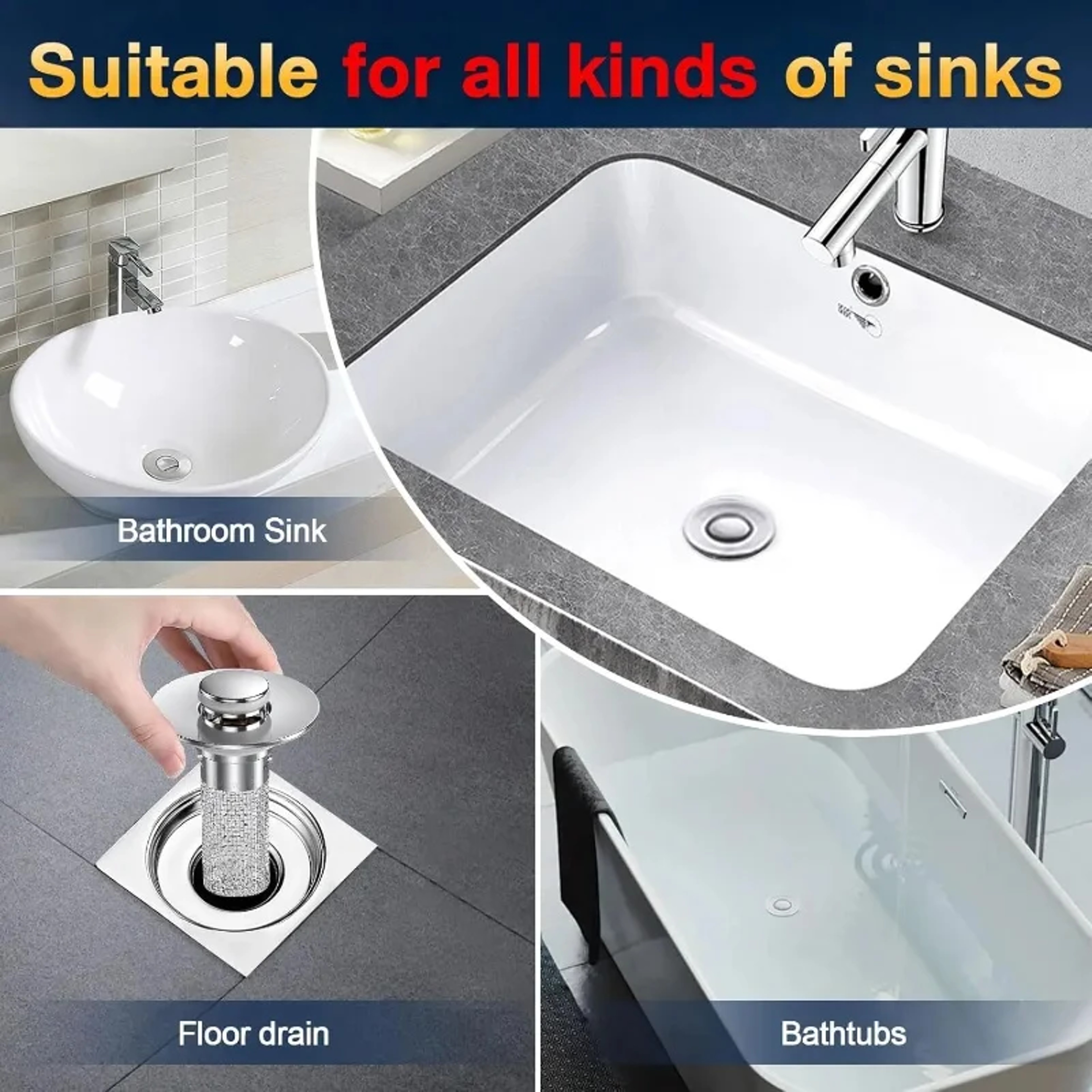 Stainless Steel Sink Drain Plug with Basin Filter Basket Universal Washbasin Drain Stopper – view 4