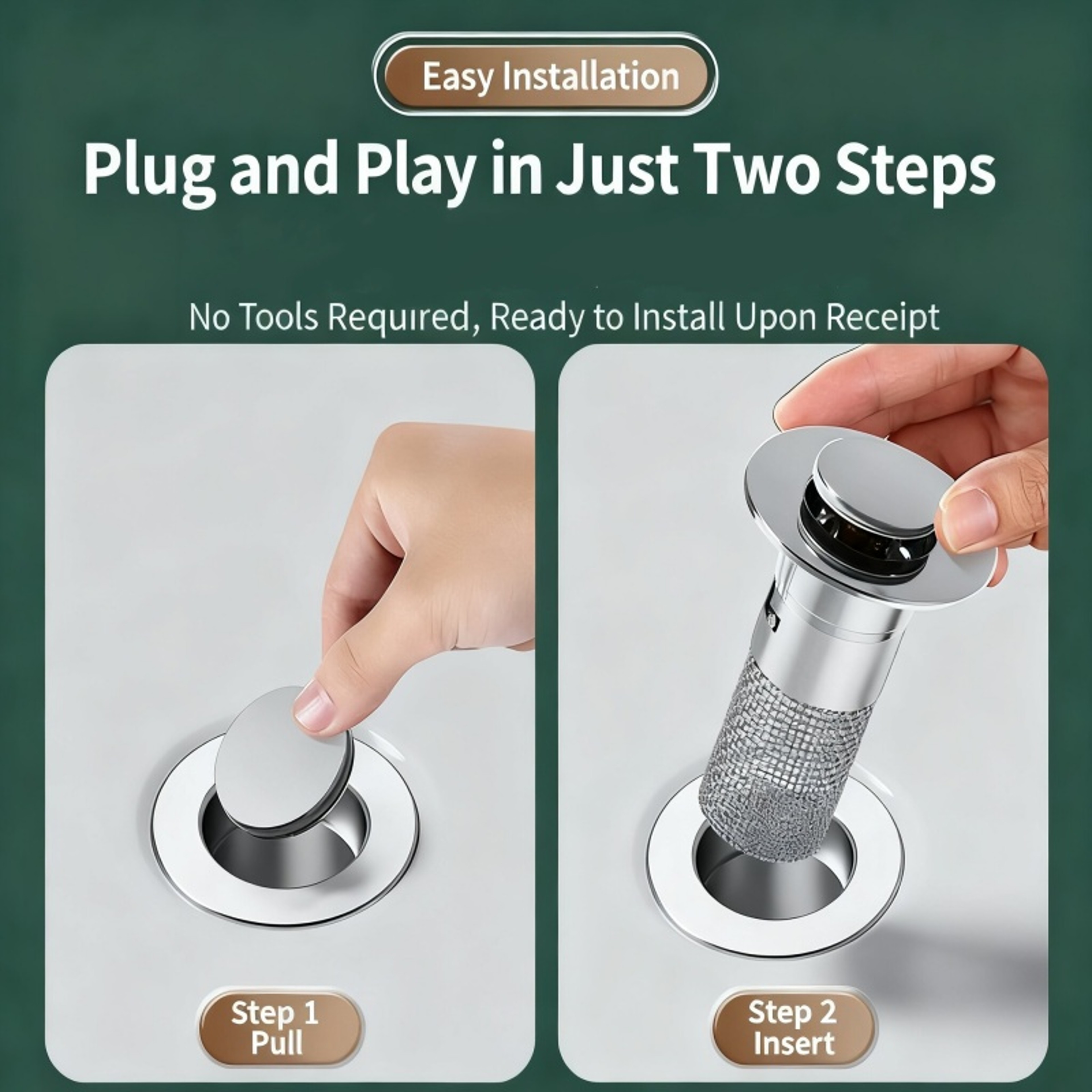 Stainless Steel Sink Drain Plug with Basin Filter Basket Universal Washbasin Drain Stopper – view 6