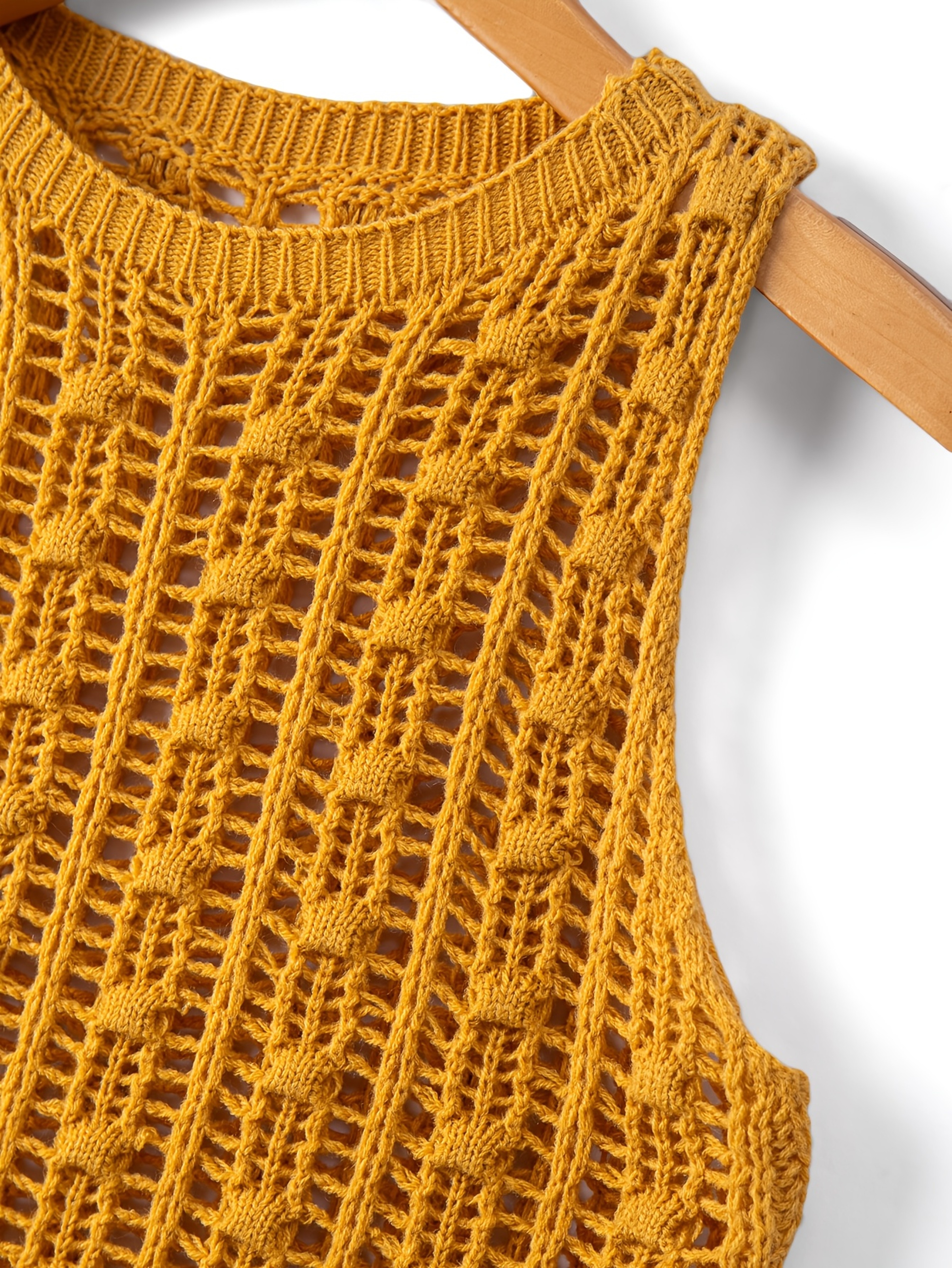 Pearl Accent Crochet Halter Knit Top Breathable Crochet Halter Top For Summer Style 2