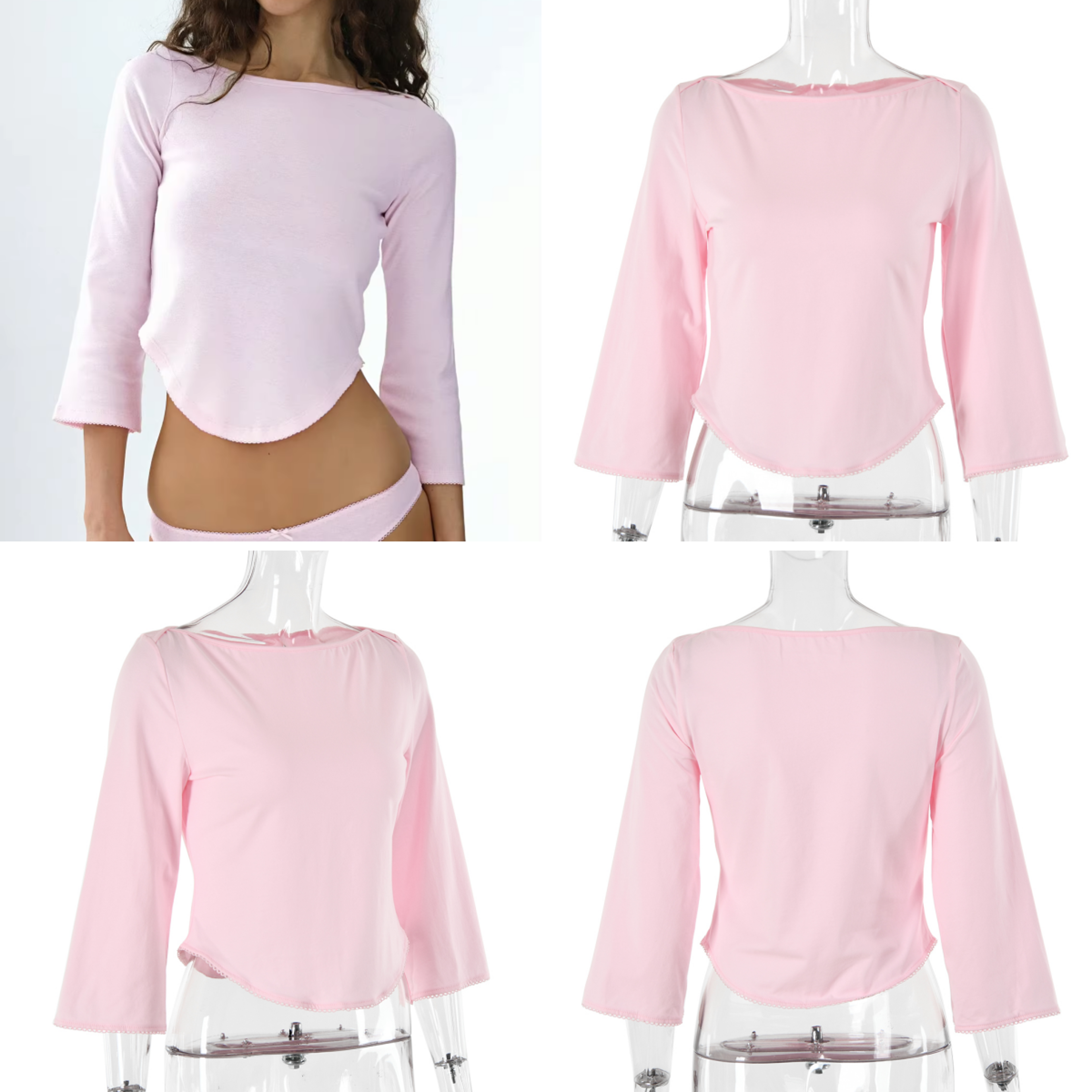 Lace Trim Balletcore Slim Tee For Women Soft Minimalist White Spring Summer Top 2
