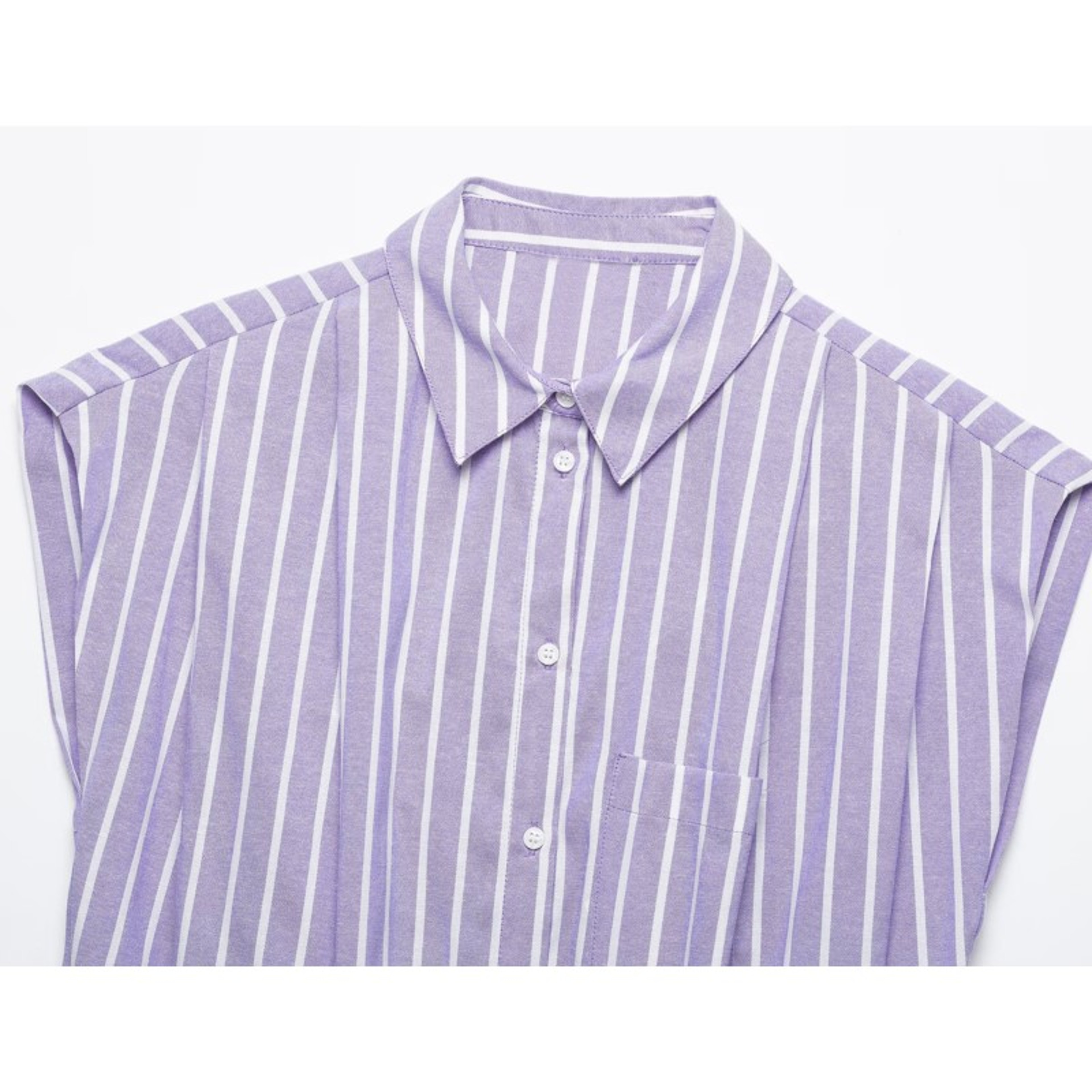Chic Striped Sleeveless Blouse for Women with Puffed Hem Summer Top – view 3