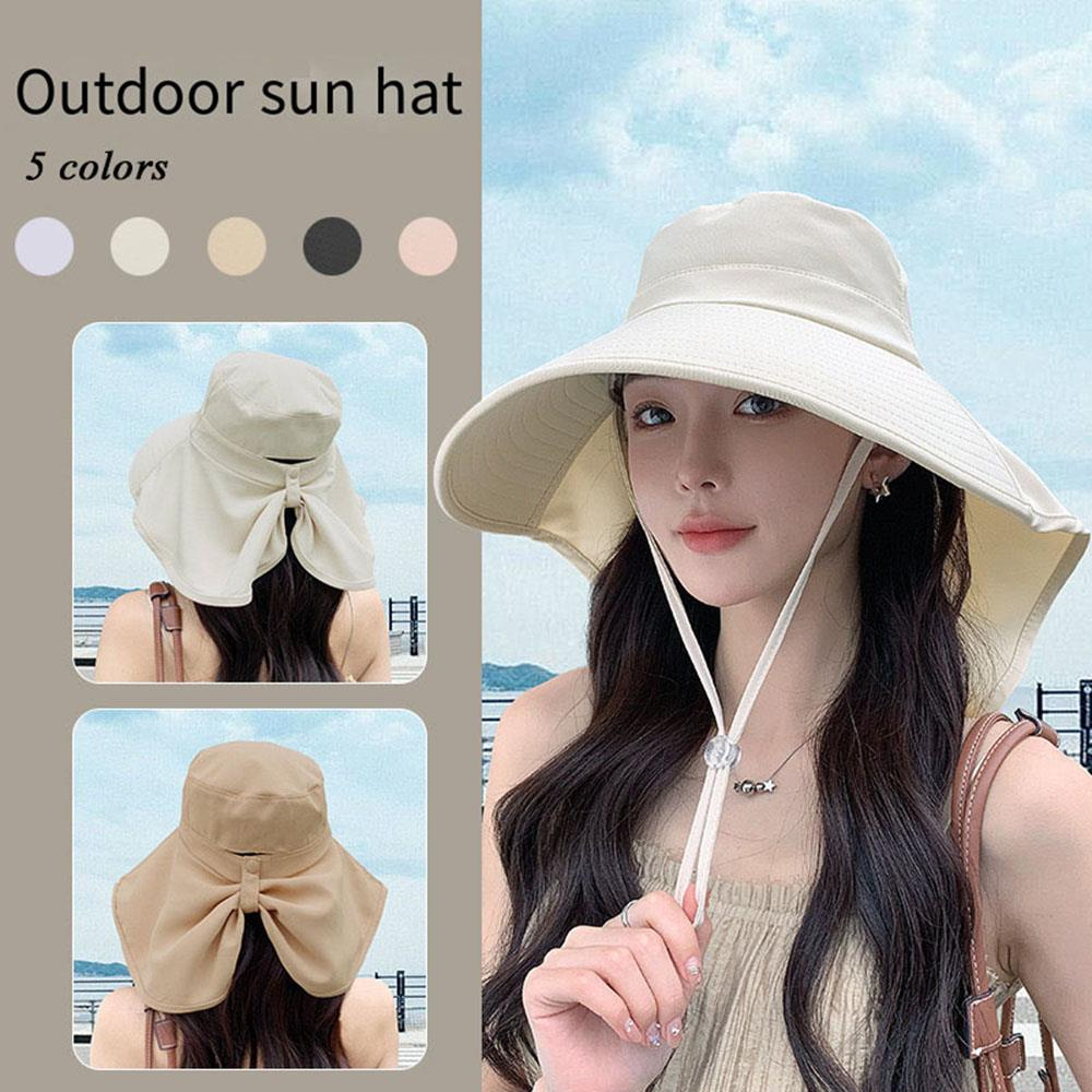 Womens Ponytail UV Sun Hat With Neck Flap Wide Brim Fisherman Cap For Outdoor Travel And Hiking 5