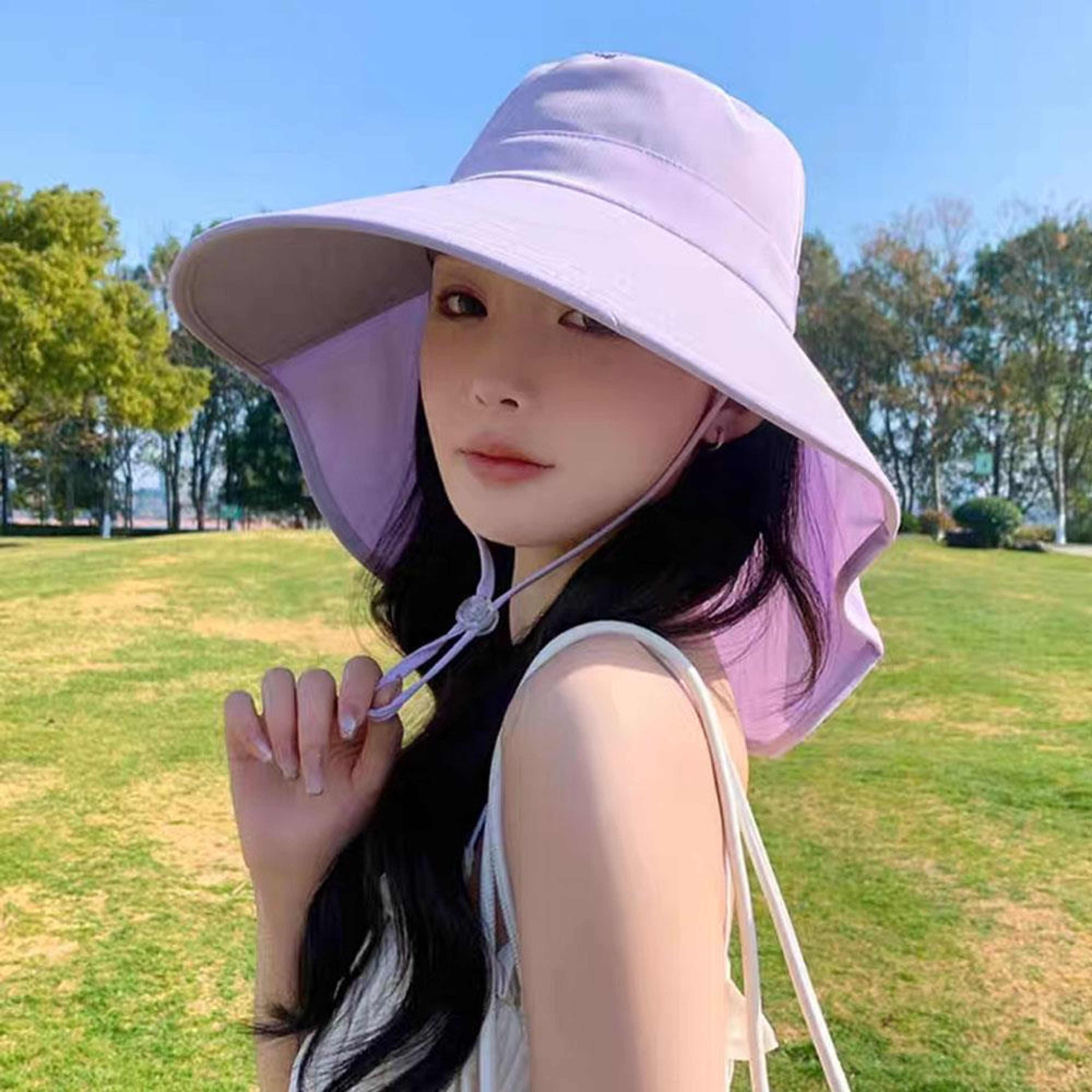 Womens Ponytail UV Sun Hat With Neck Flap Wide Brim Fisherman Cap For Outdoor Travel And Hiking 7