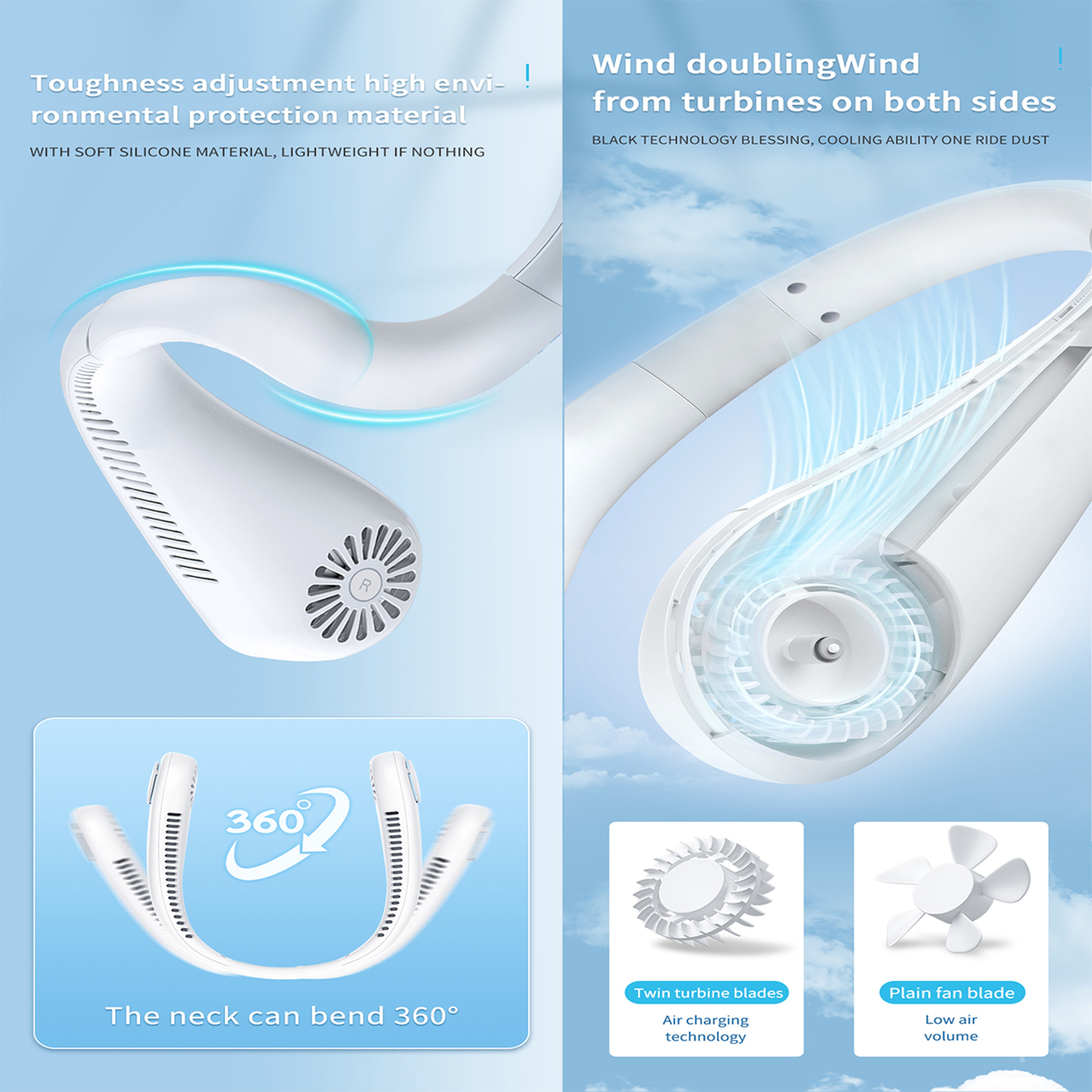 Neck Fan USB Rechargeable Bladeless Neck Fan For HandsFree Outdoor Cooling 6