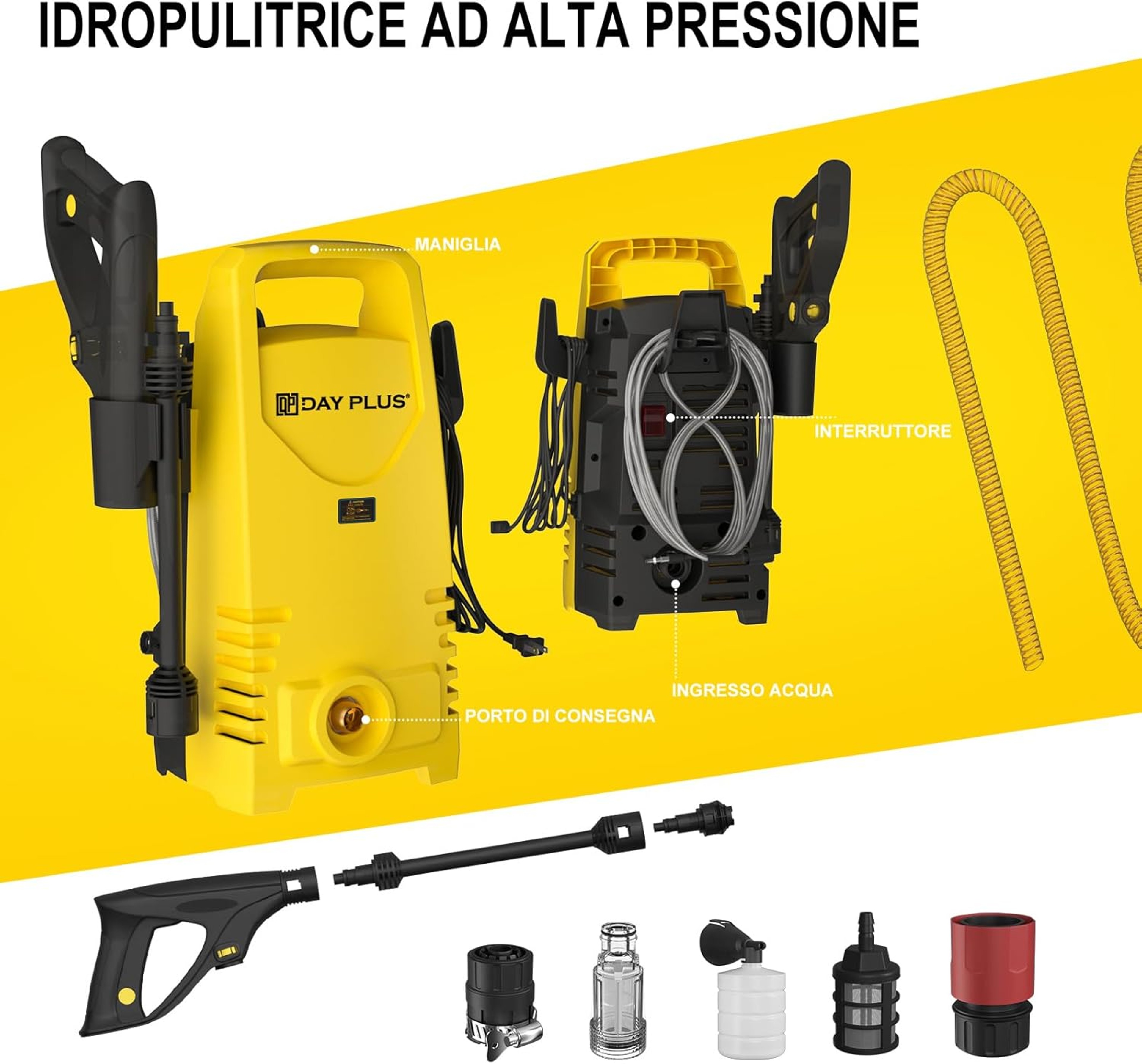 High Pressure Washer with Adjustable Lance, 7m Hose for Cars, Gardens, Terraces – view 2