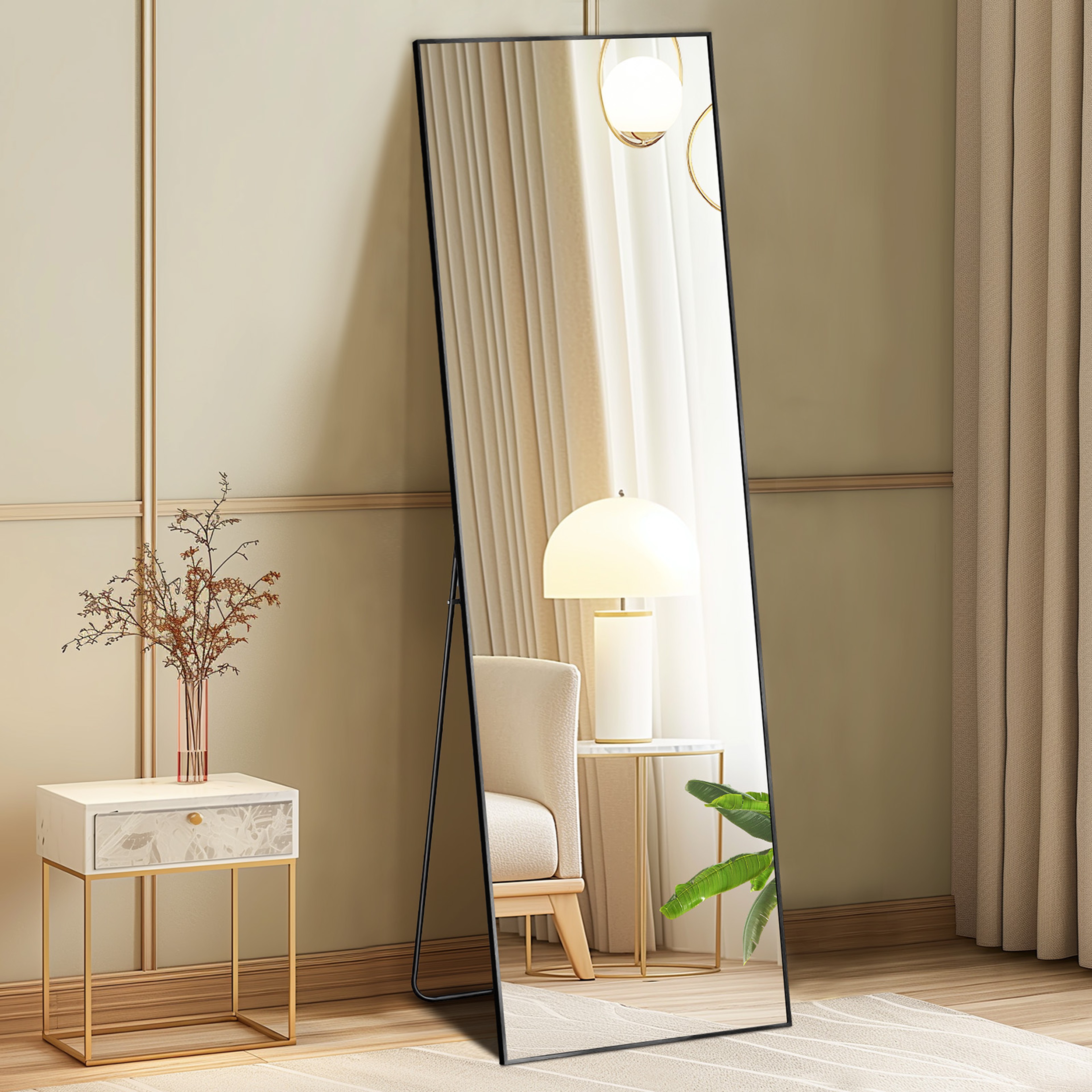 Leaning WallMounted Mirror Full Body Standing Mirror With Aluminum Alloy Frame For Living Room 0